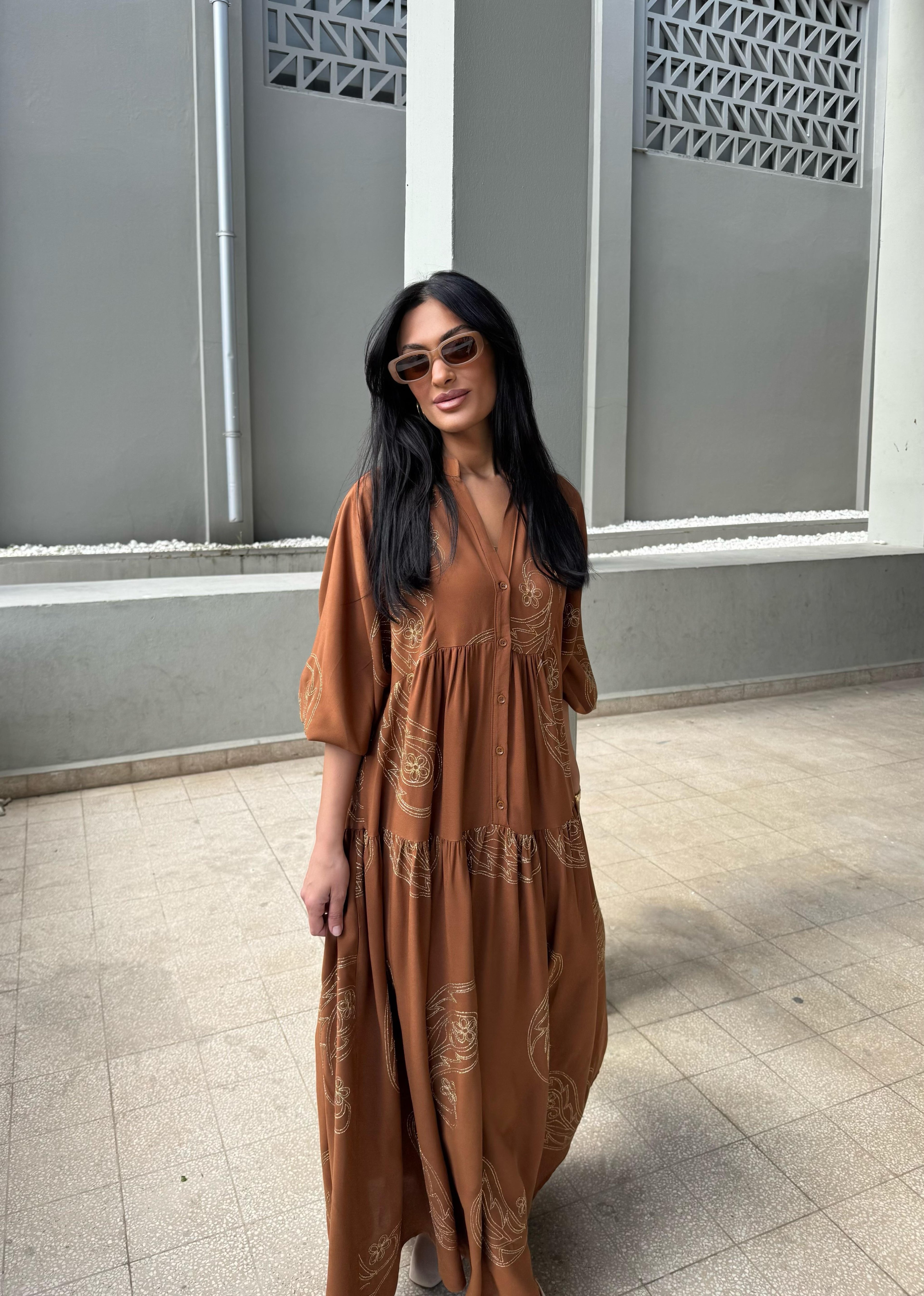Gold Desen Katleya Model Elbise