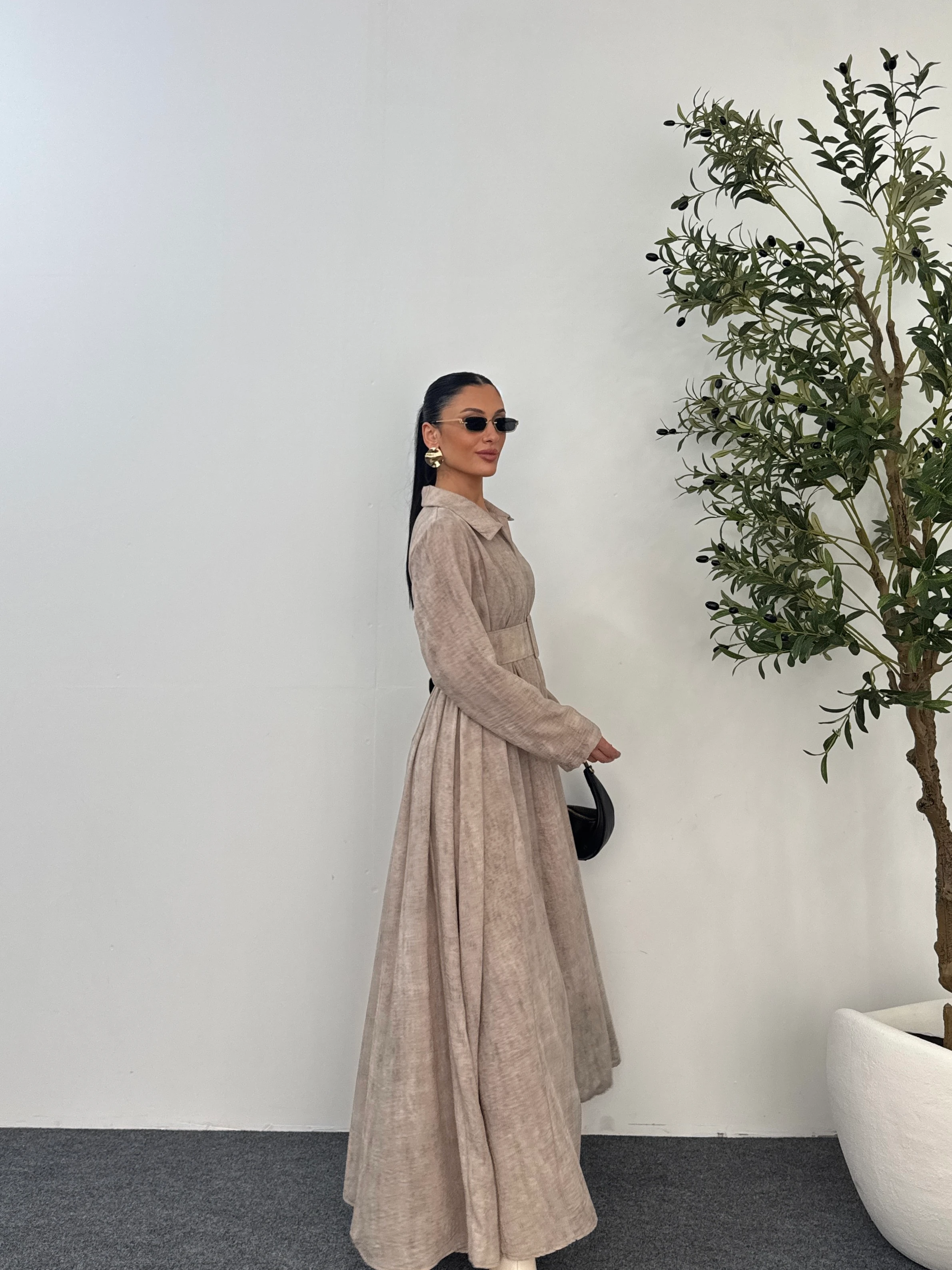 Gömlek Yaka Kemerli Elbise  