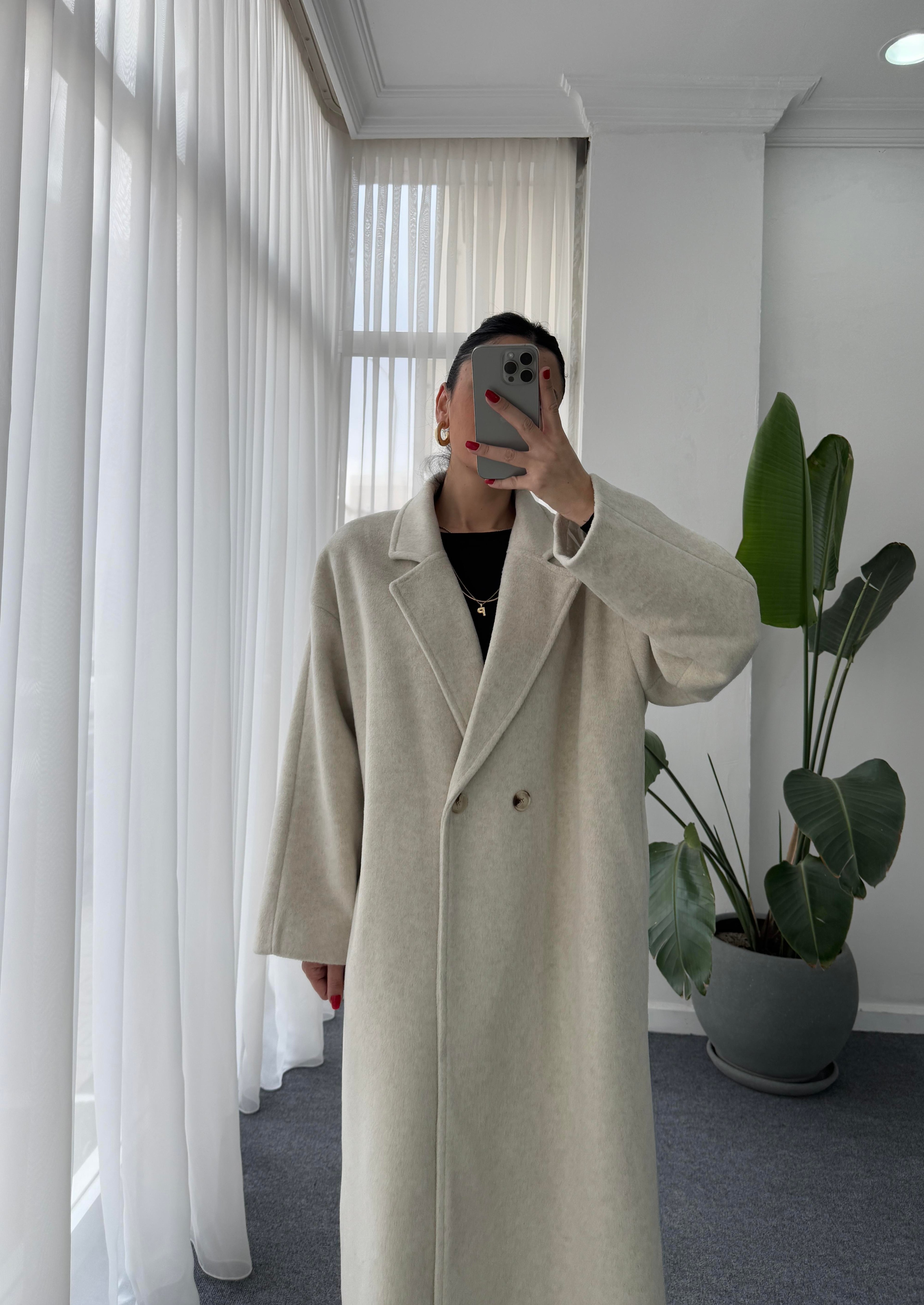 Oversize Cepli Kaşe Kaban