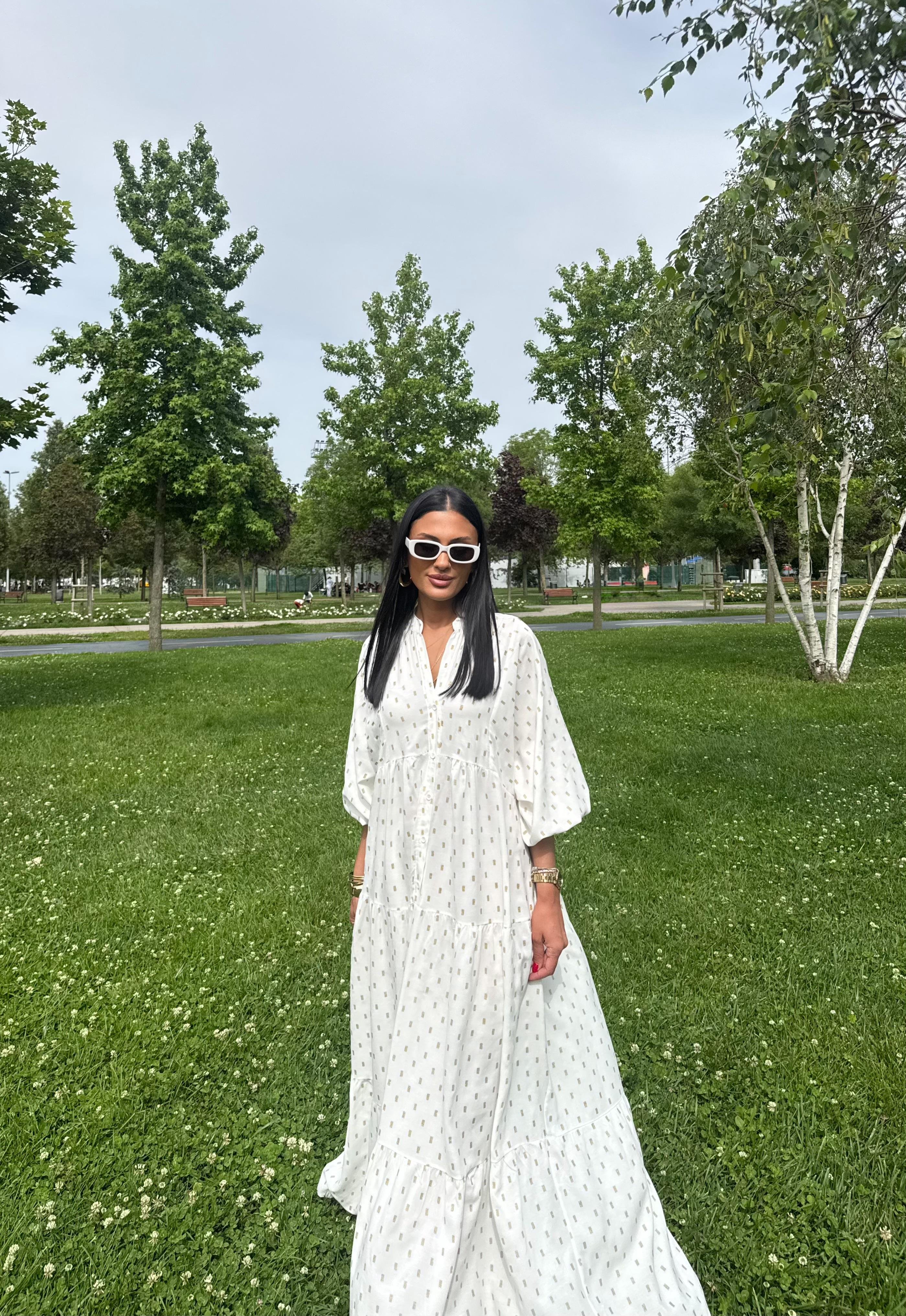 Gold Desenli Oversize Elbise