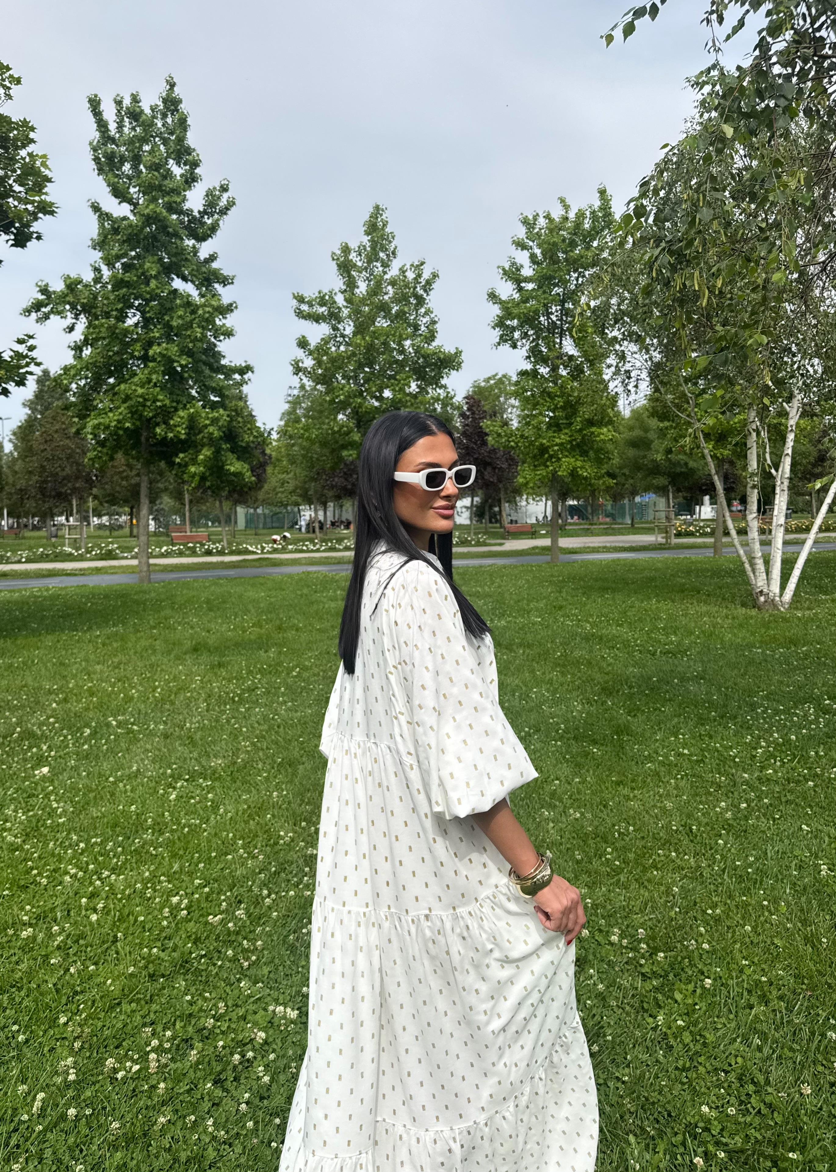 Gold Desenli Oversize Elbise