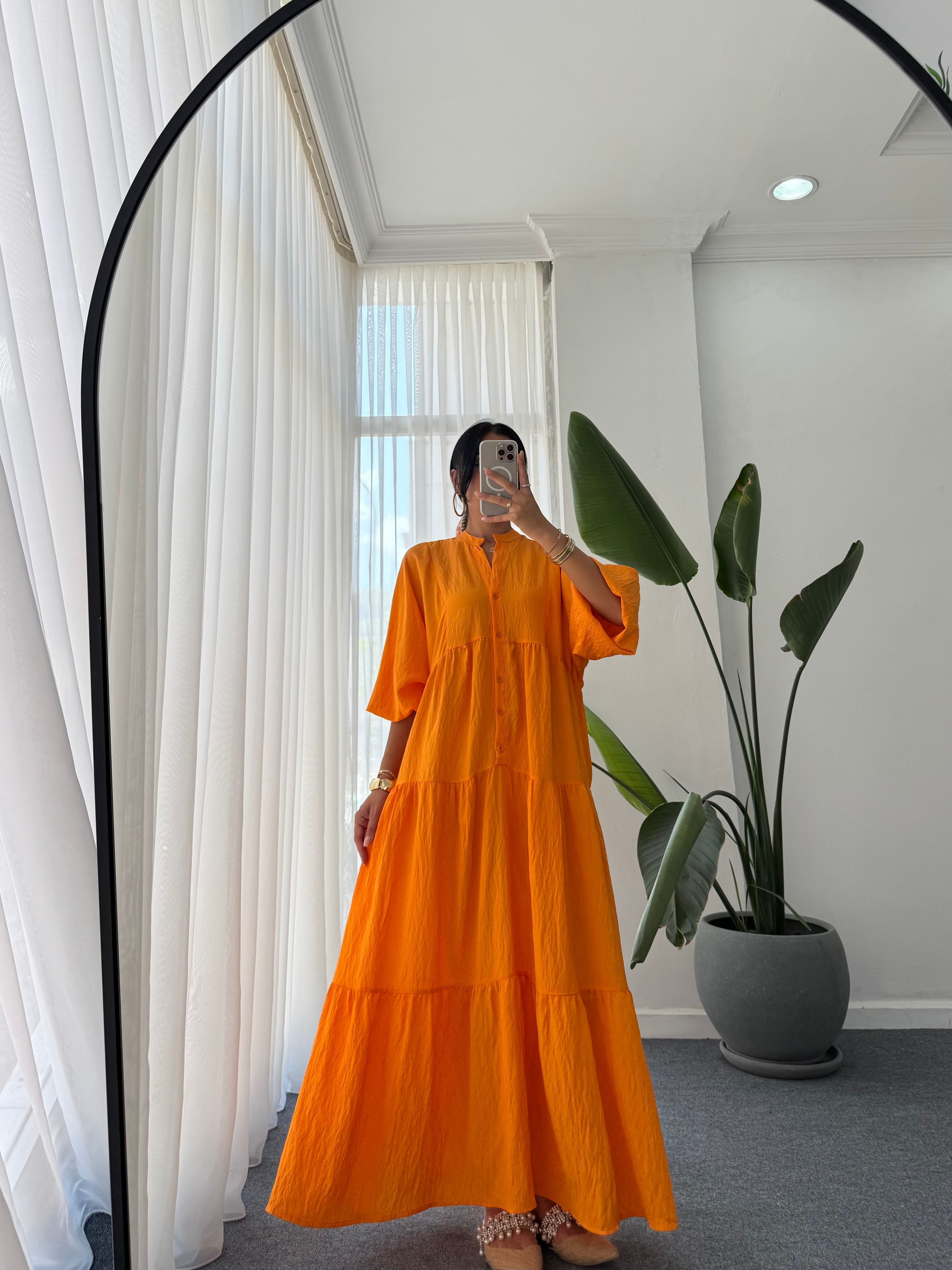 Oversize Katleya Elbise  - Turuncu