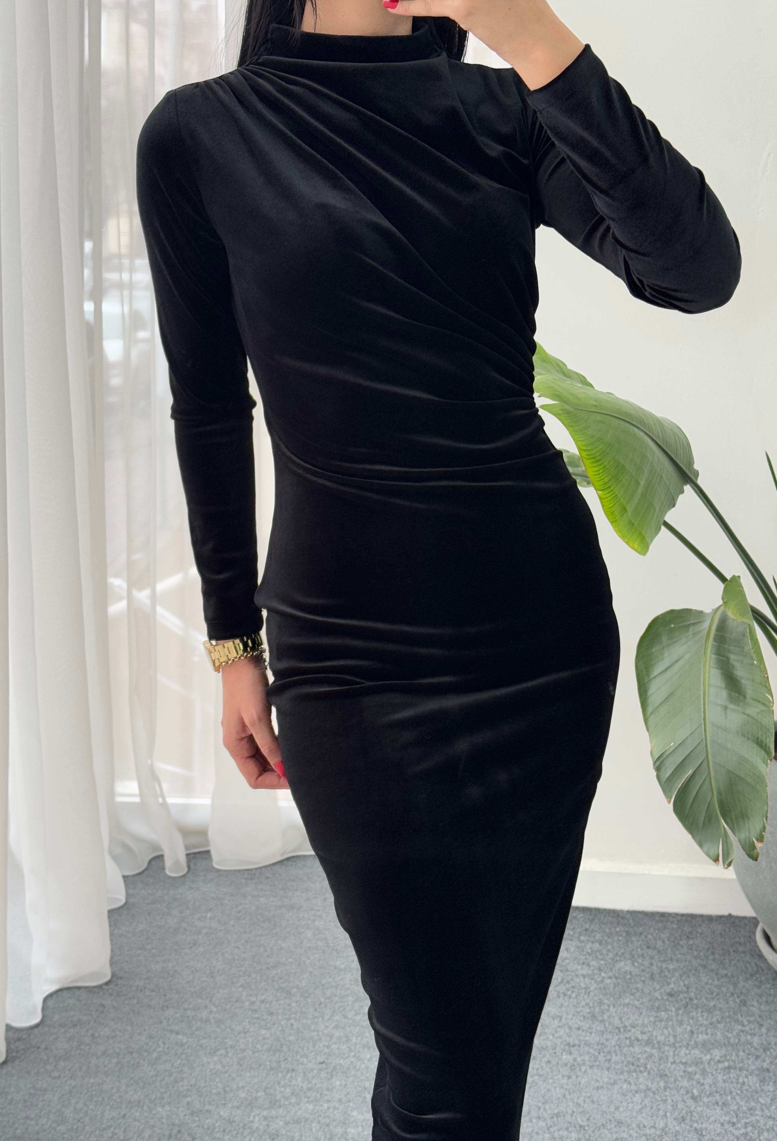 Drape Detay Kadife Elbise