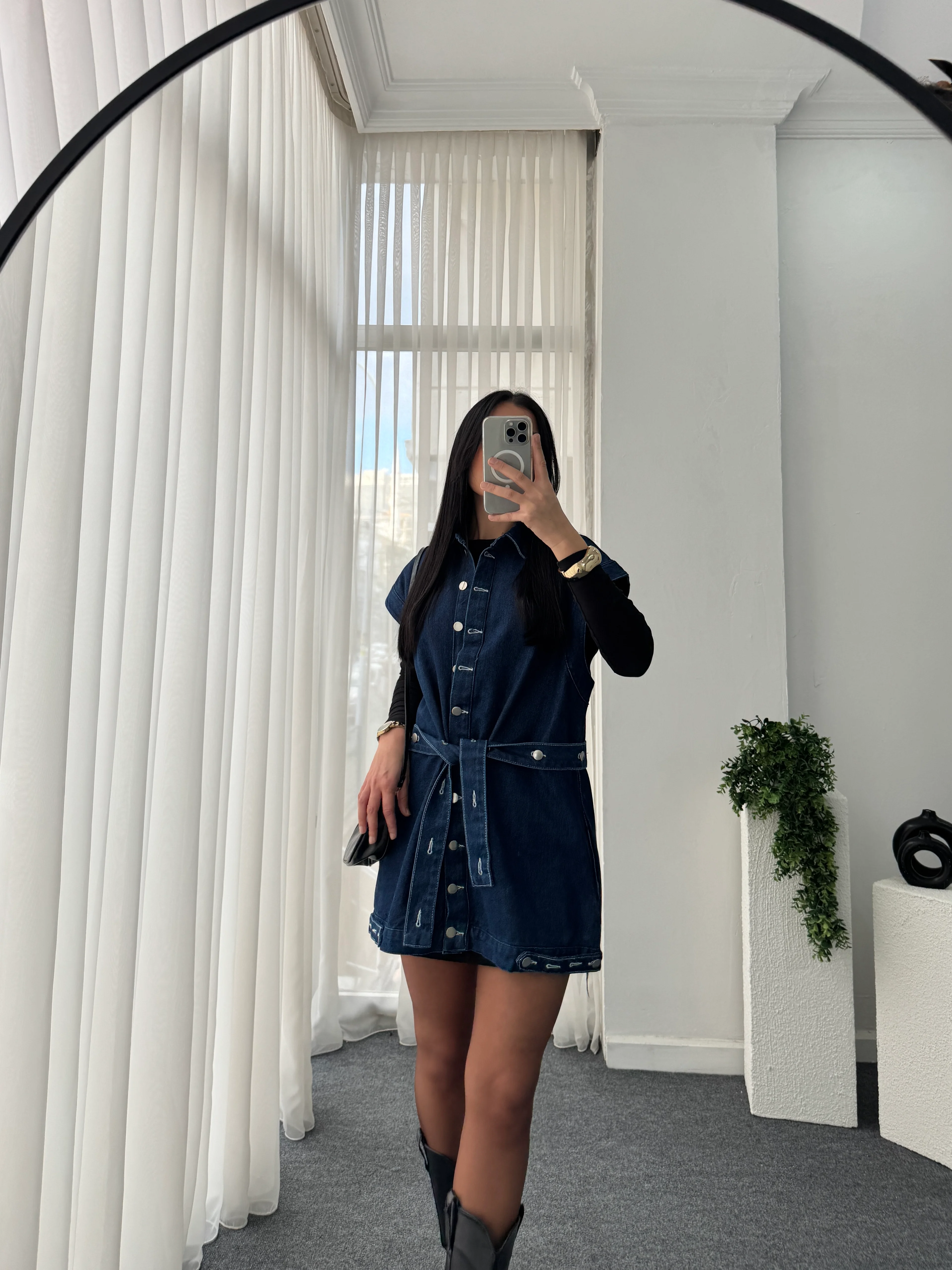 Düğme Detay Kot Yelek 