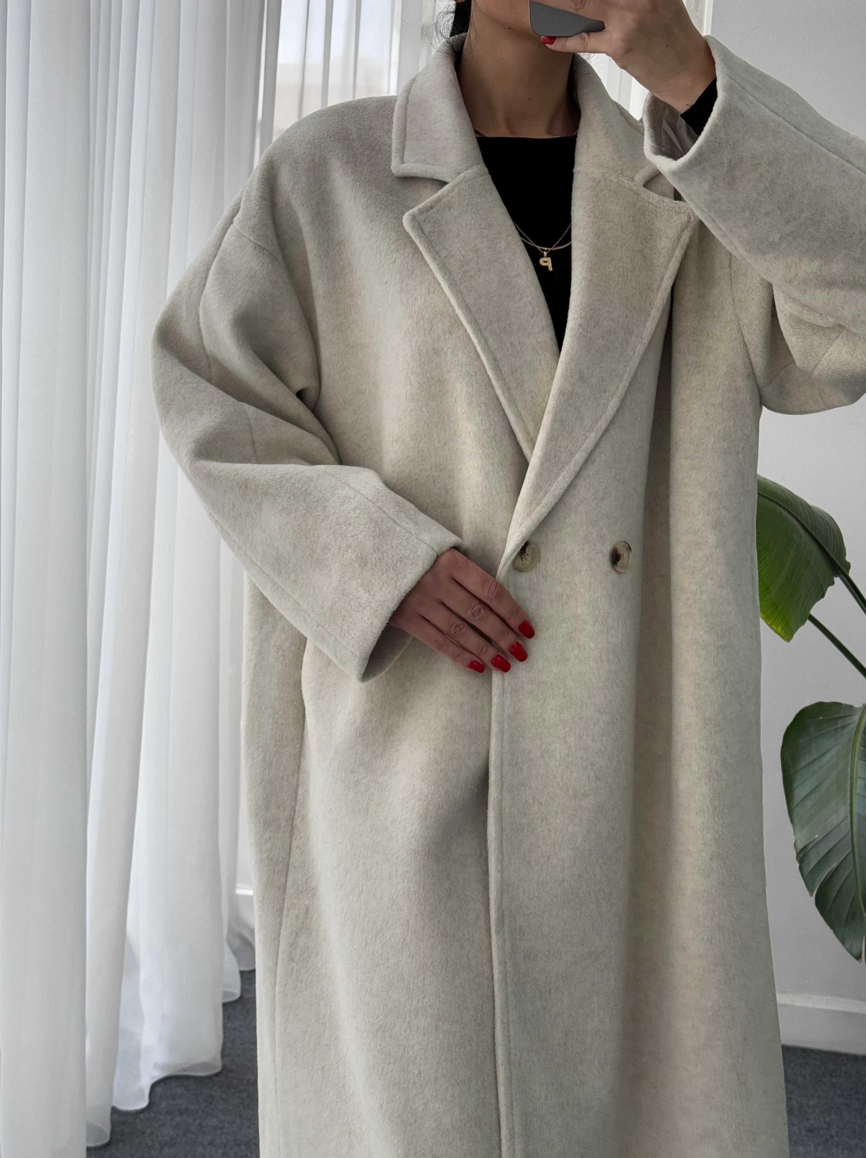 Oversize Cepli Kaşe Kaban