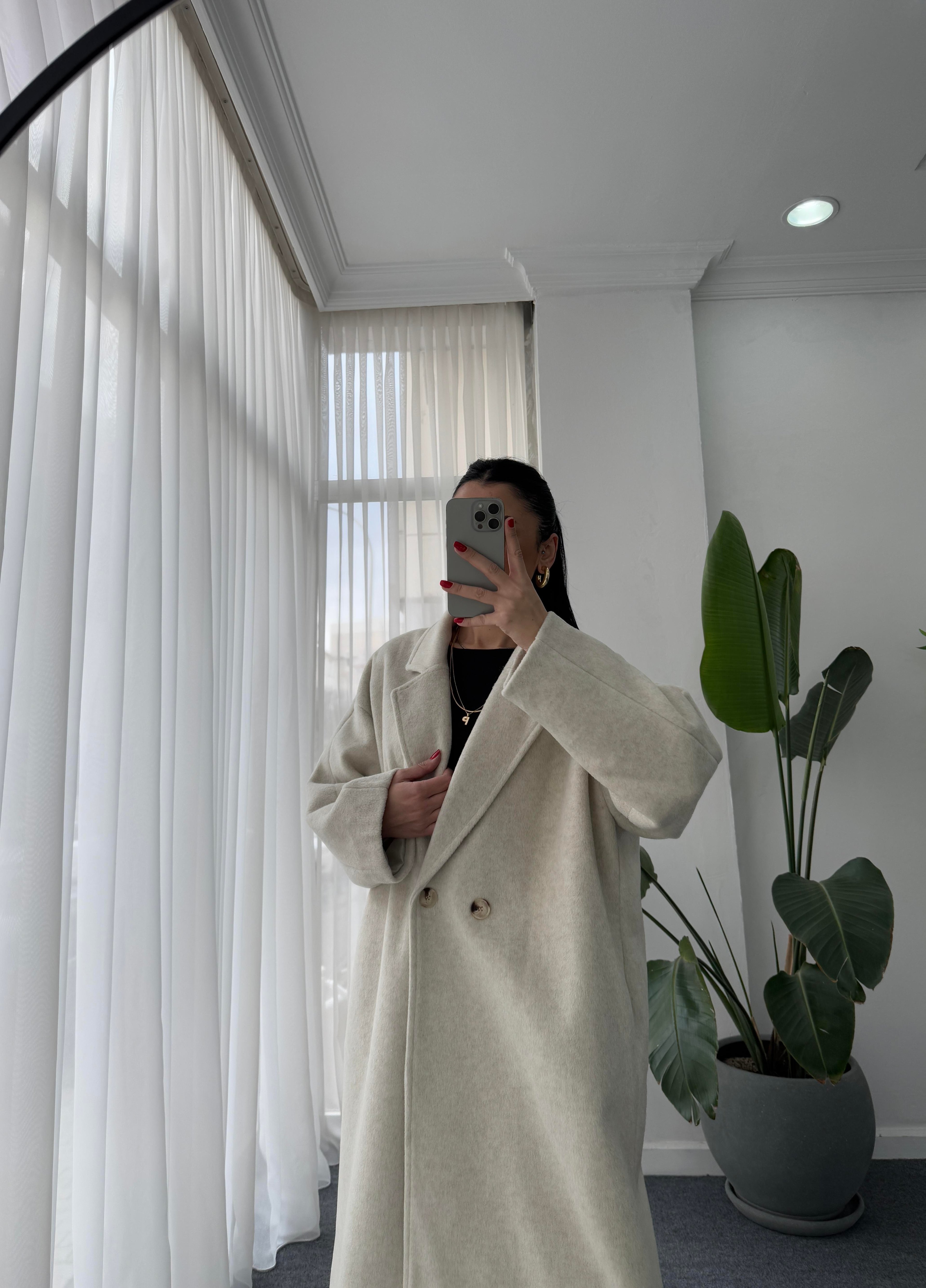 Oversize Cepli Kaşe Kaban