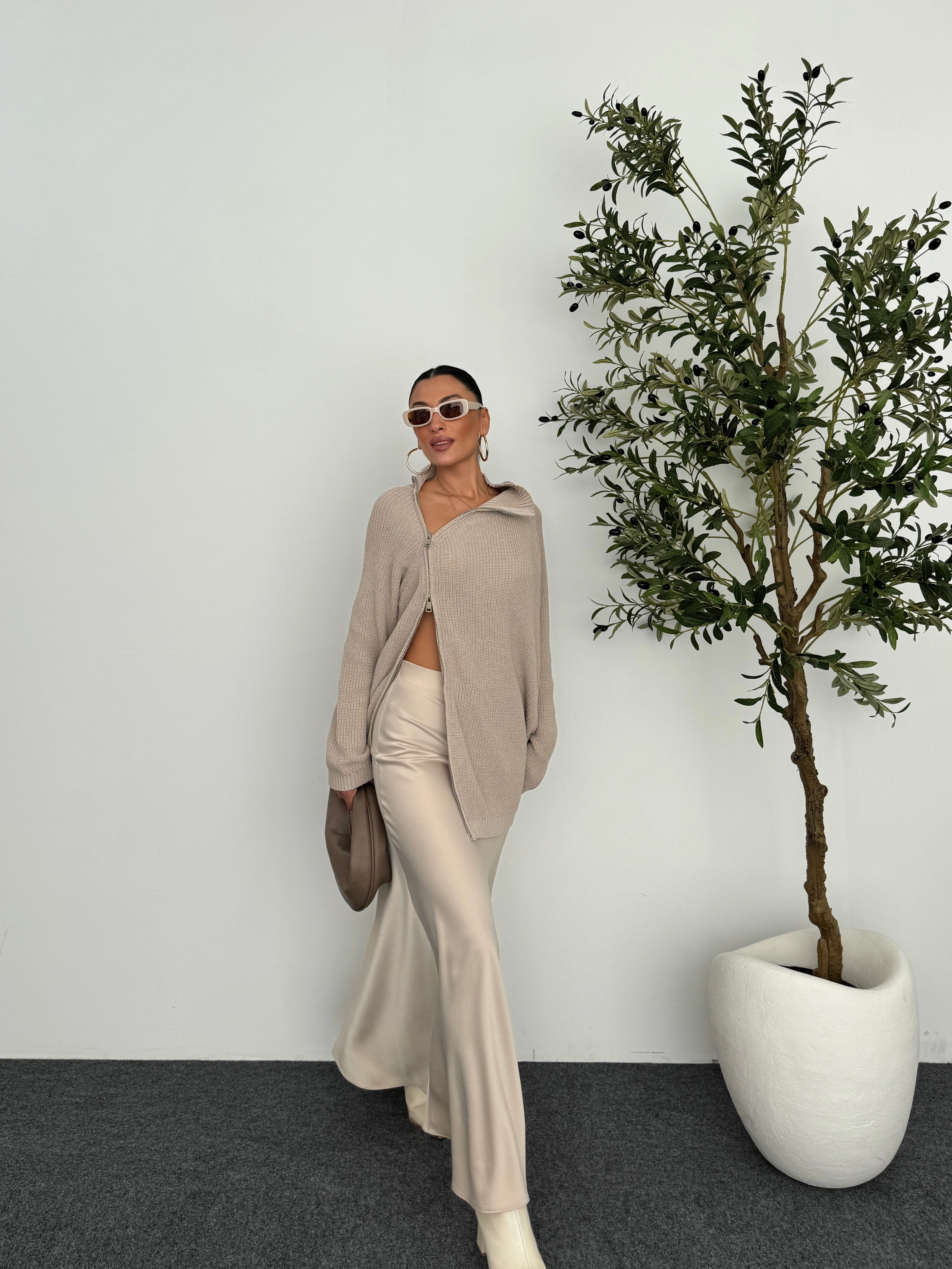 Yanı Fermuarlı Örgü Kazak