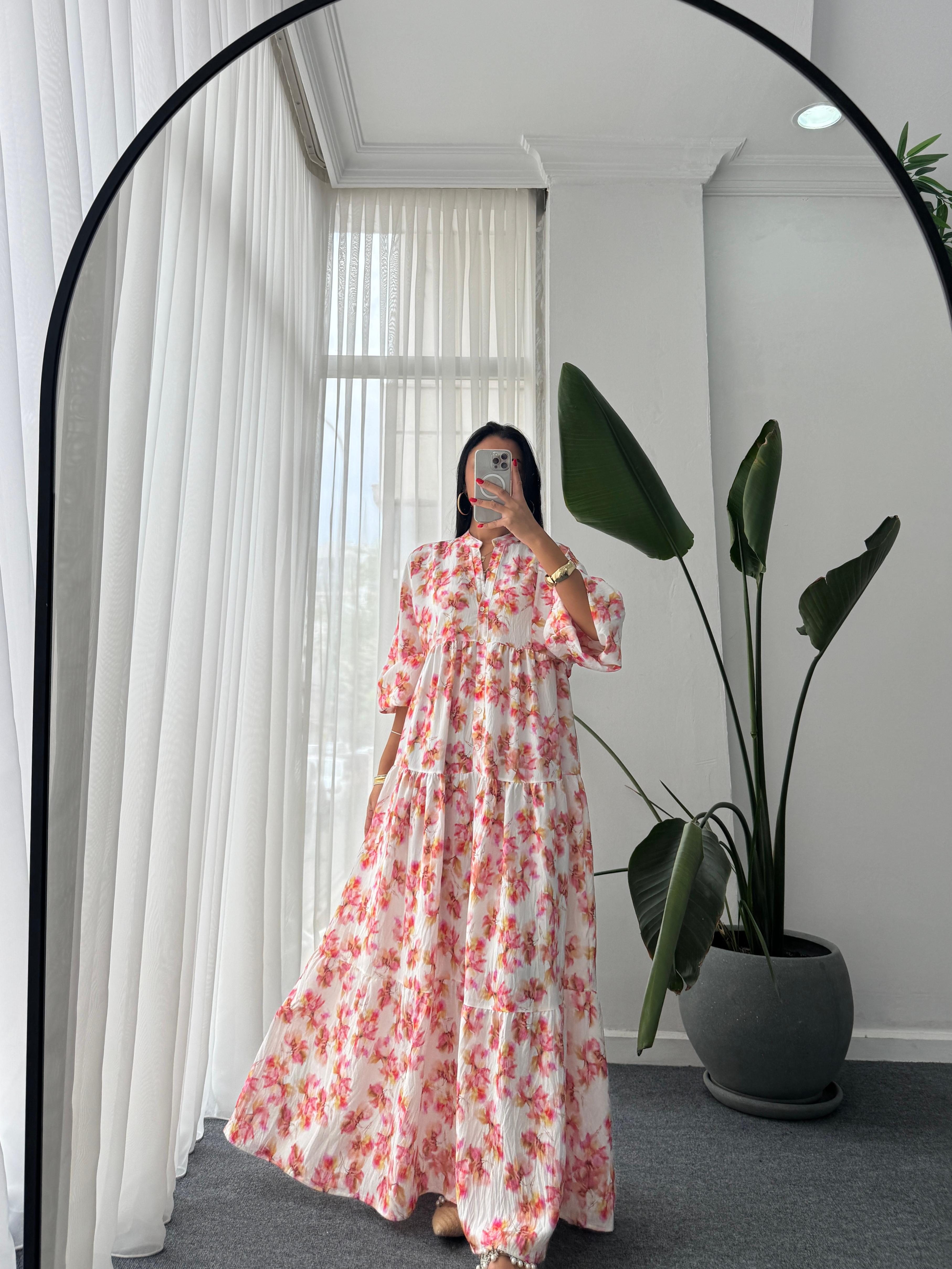 Balon Kol Katleya Model Elbise - Renkli