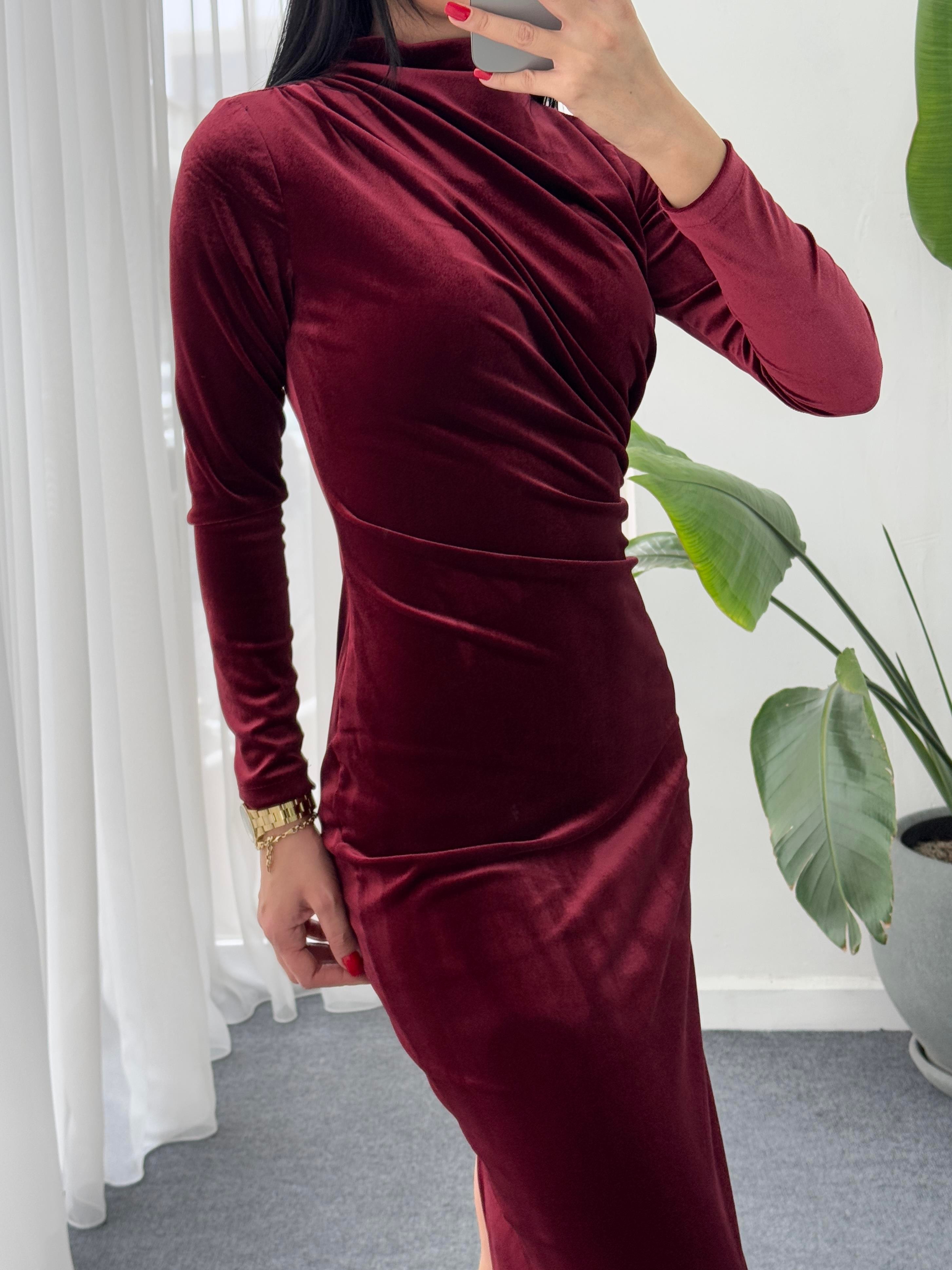 Drape Detay Kadife Elbise
