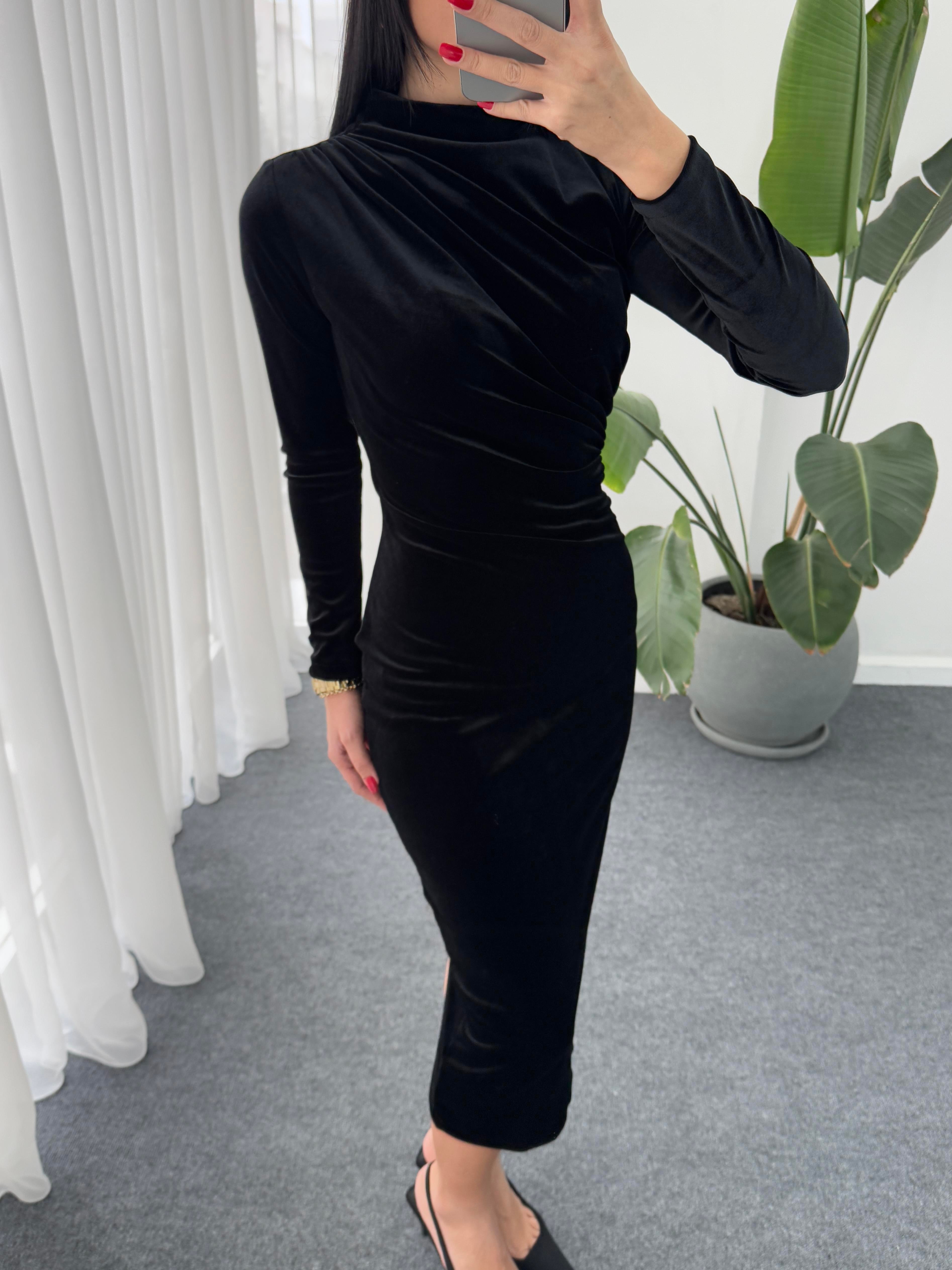 Drape Detay Kadife Elbise