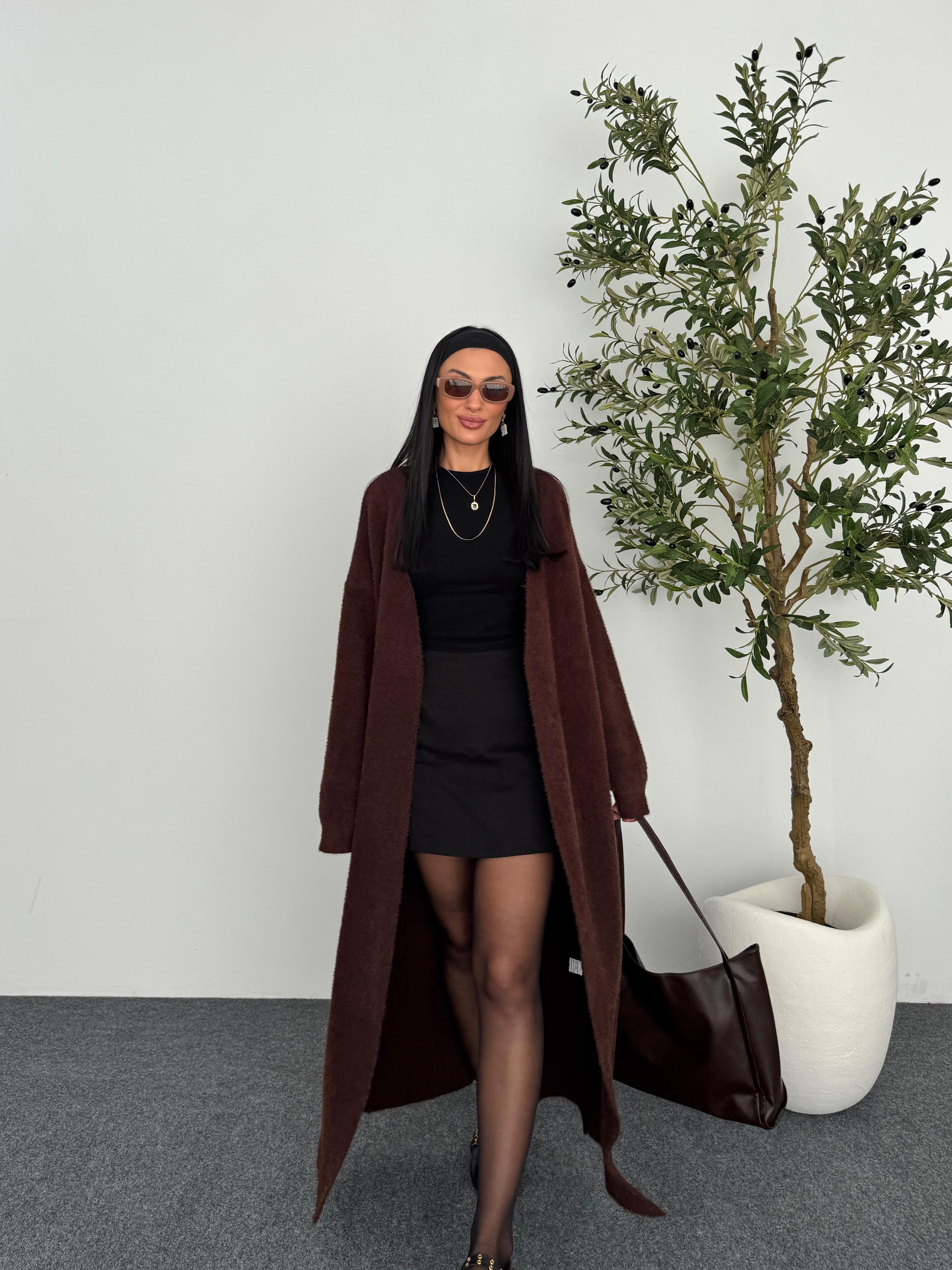 Oversize Maxi Boy Hırka - Kahverengi