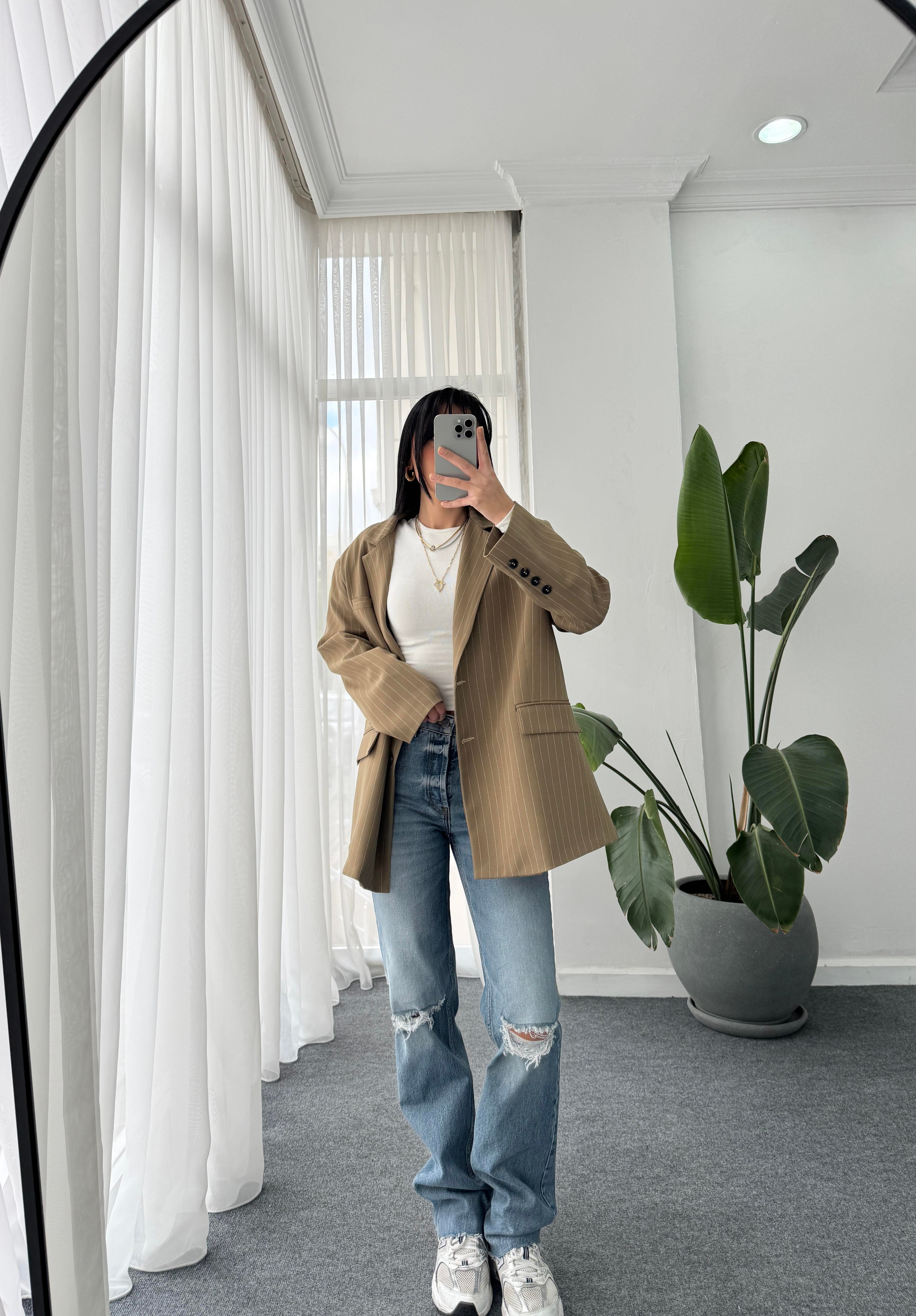 Çizgili Oversize Ceket