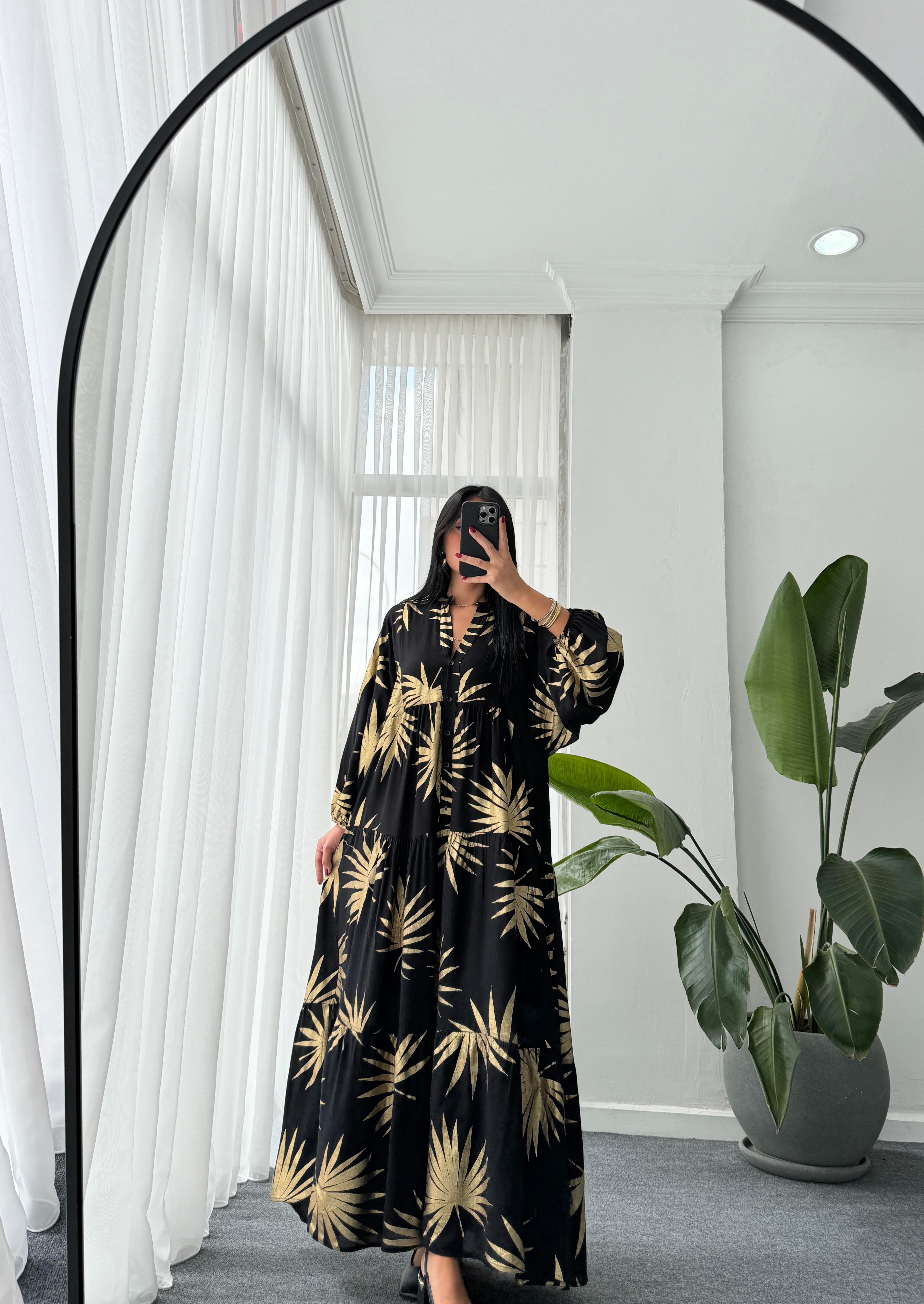 Gold Desen Katleya Model Elbise