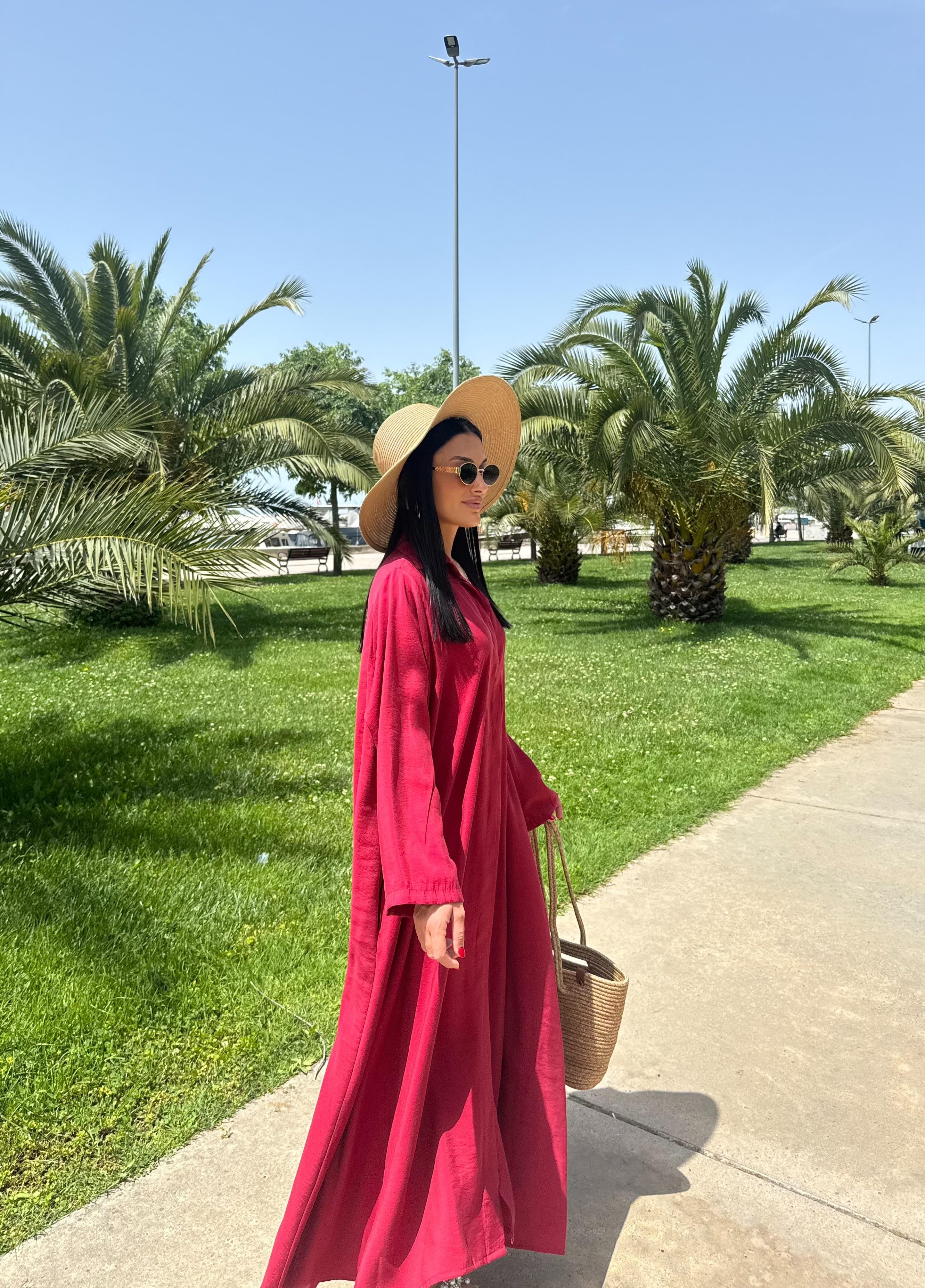 Hakim Yaka Oversize Kemerli Elbise