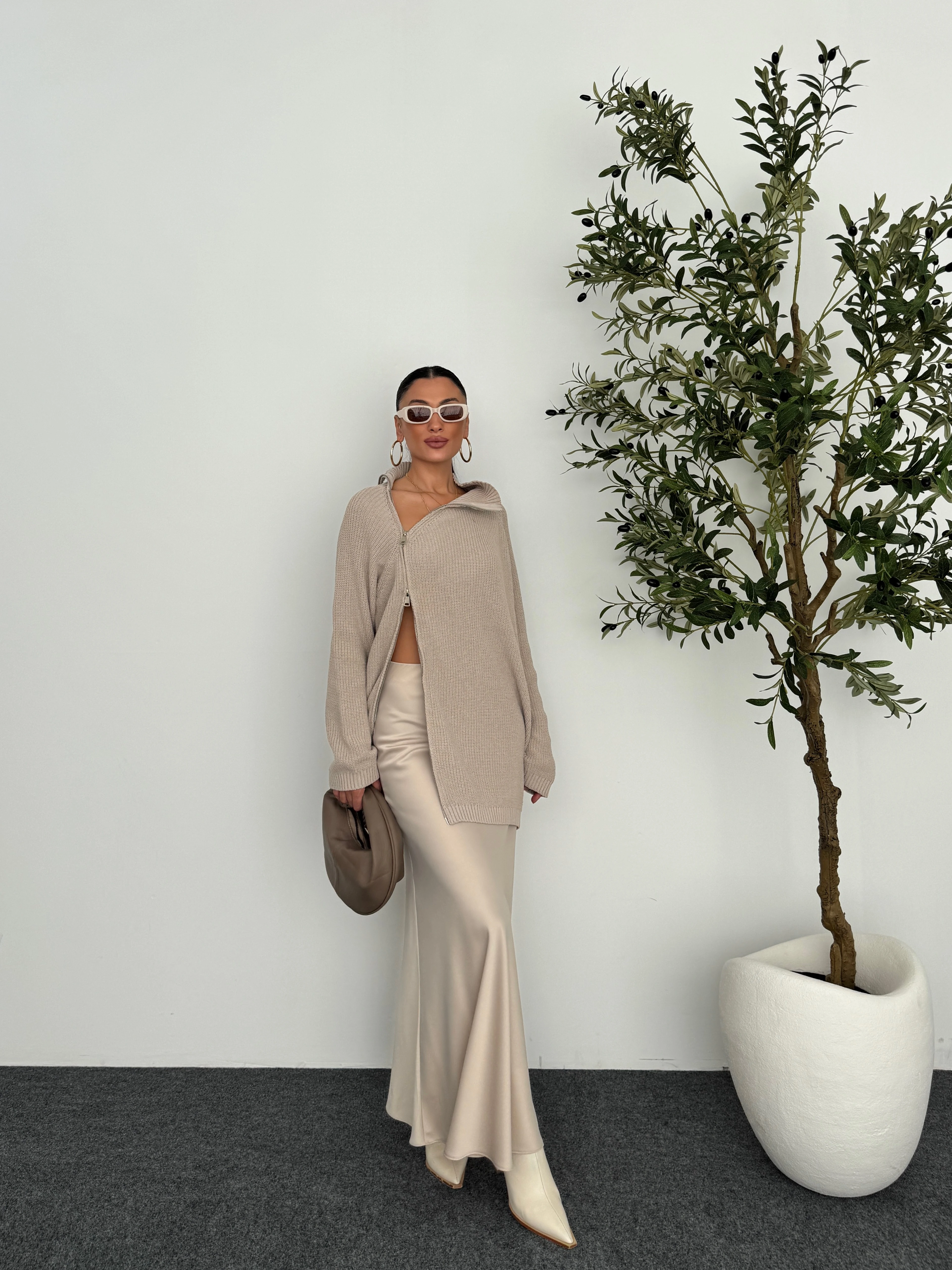 Yanı Fermuarlı Örgü Kazak