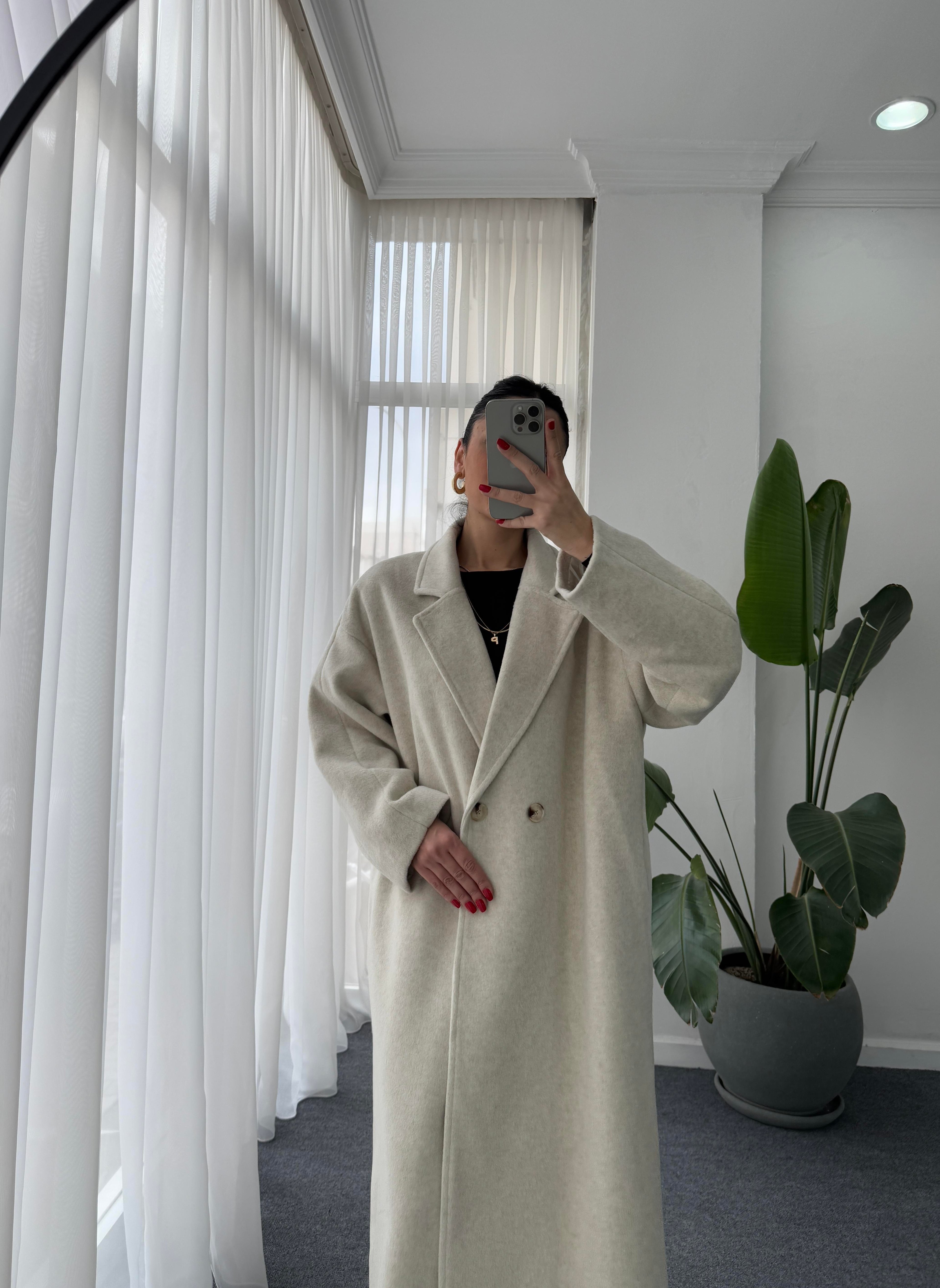Oversize Cepli Kaşe Kaban