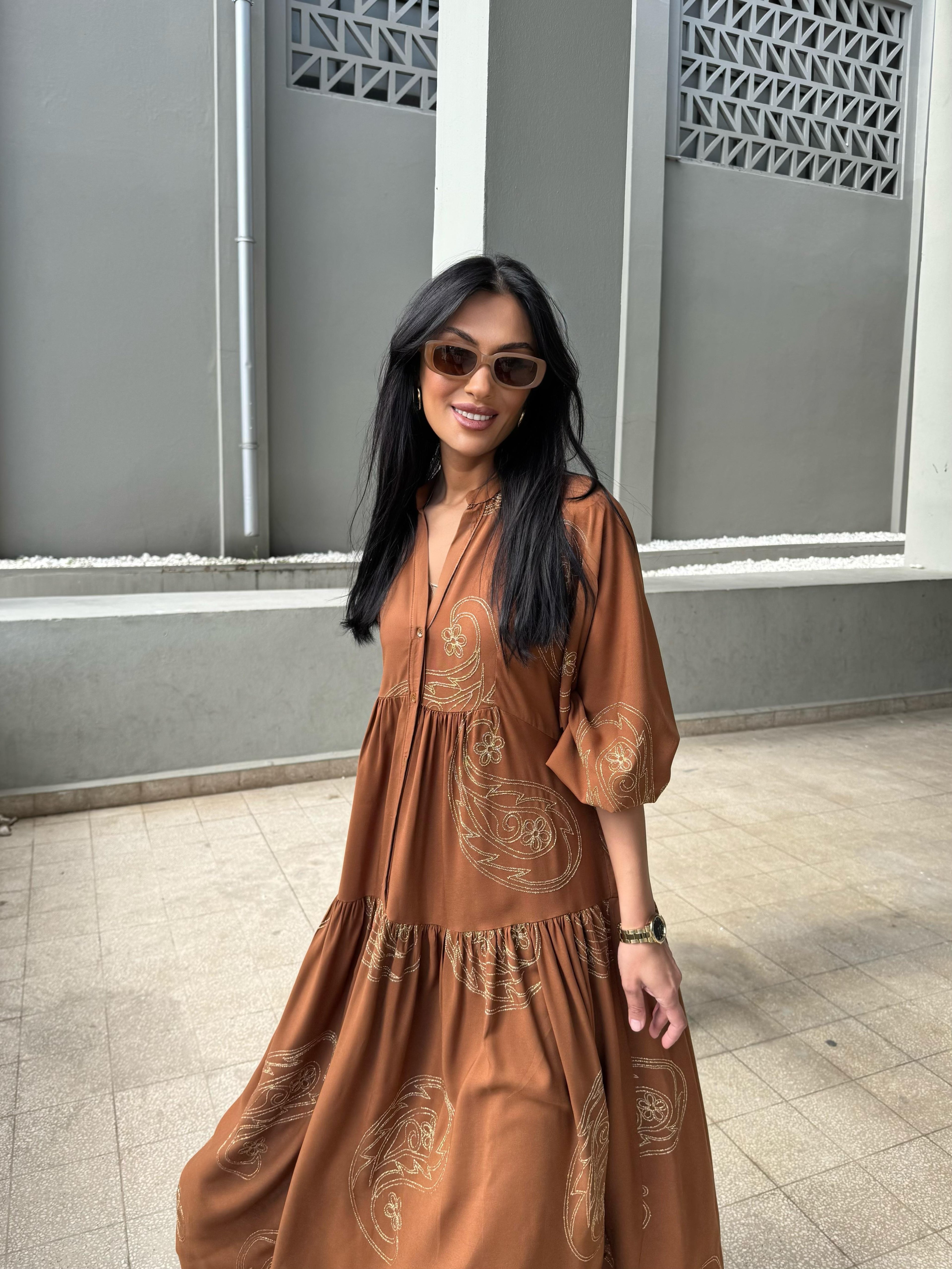Gold Desen Katleya Model Elbise