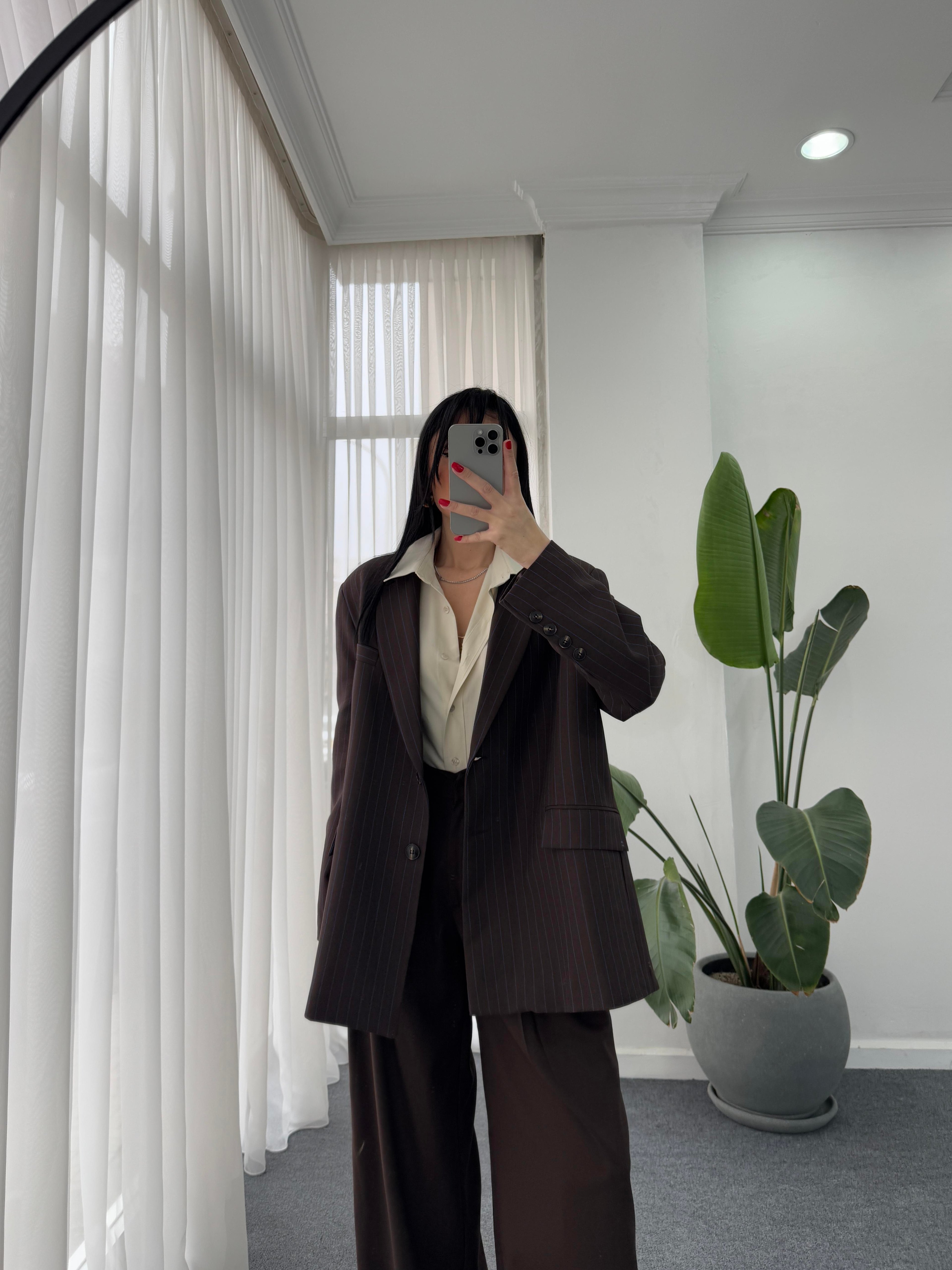Çizgili Blazer Ekose Ceket