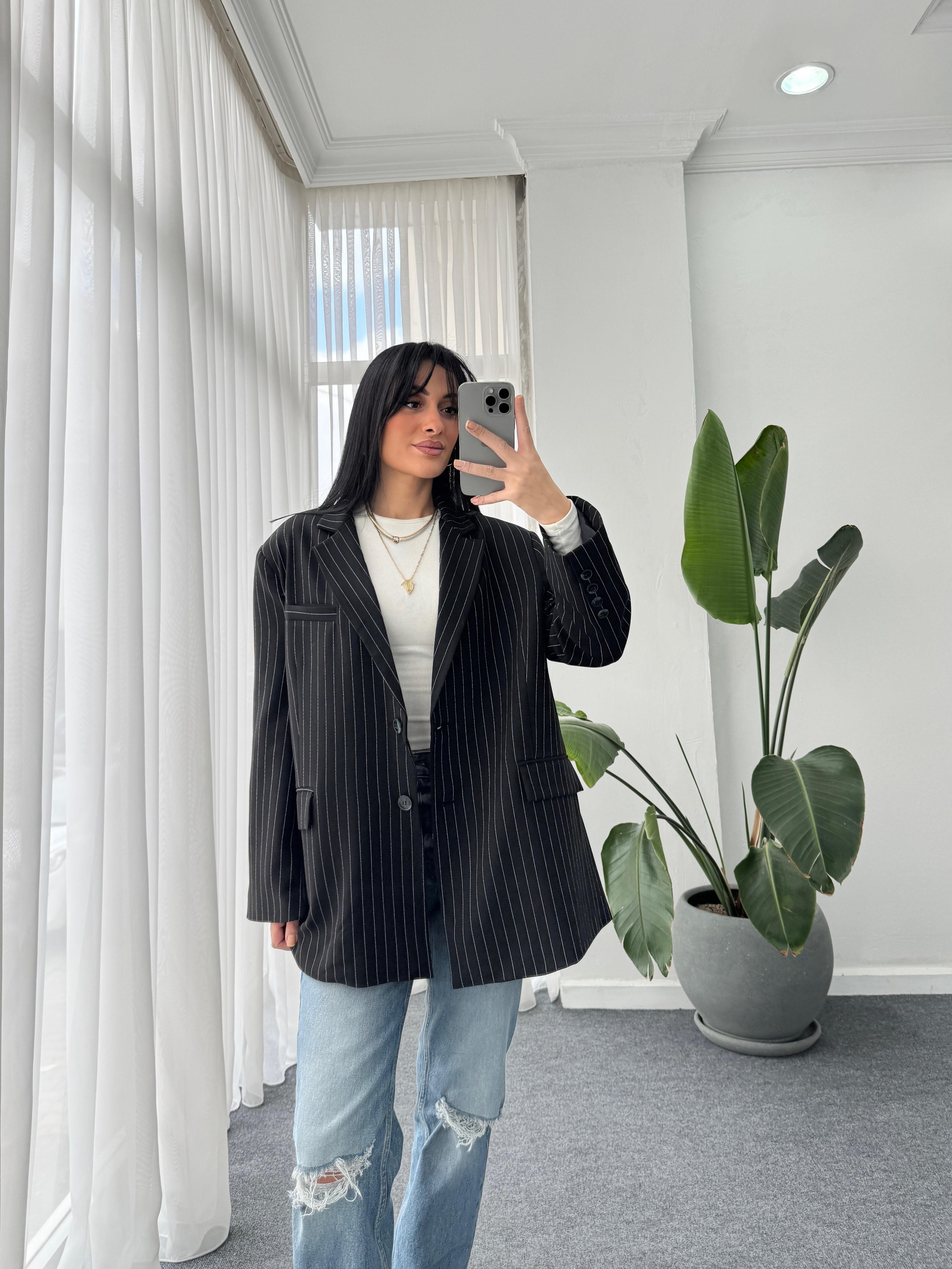 Çizgili Oversize Ceket