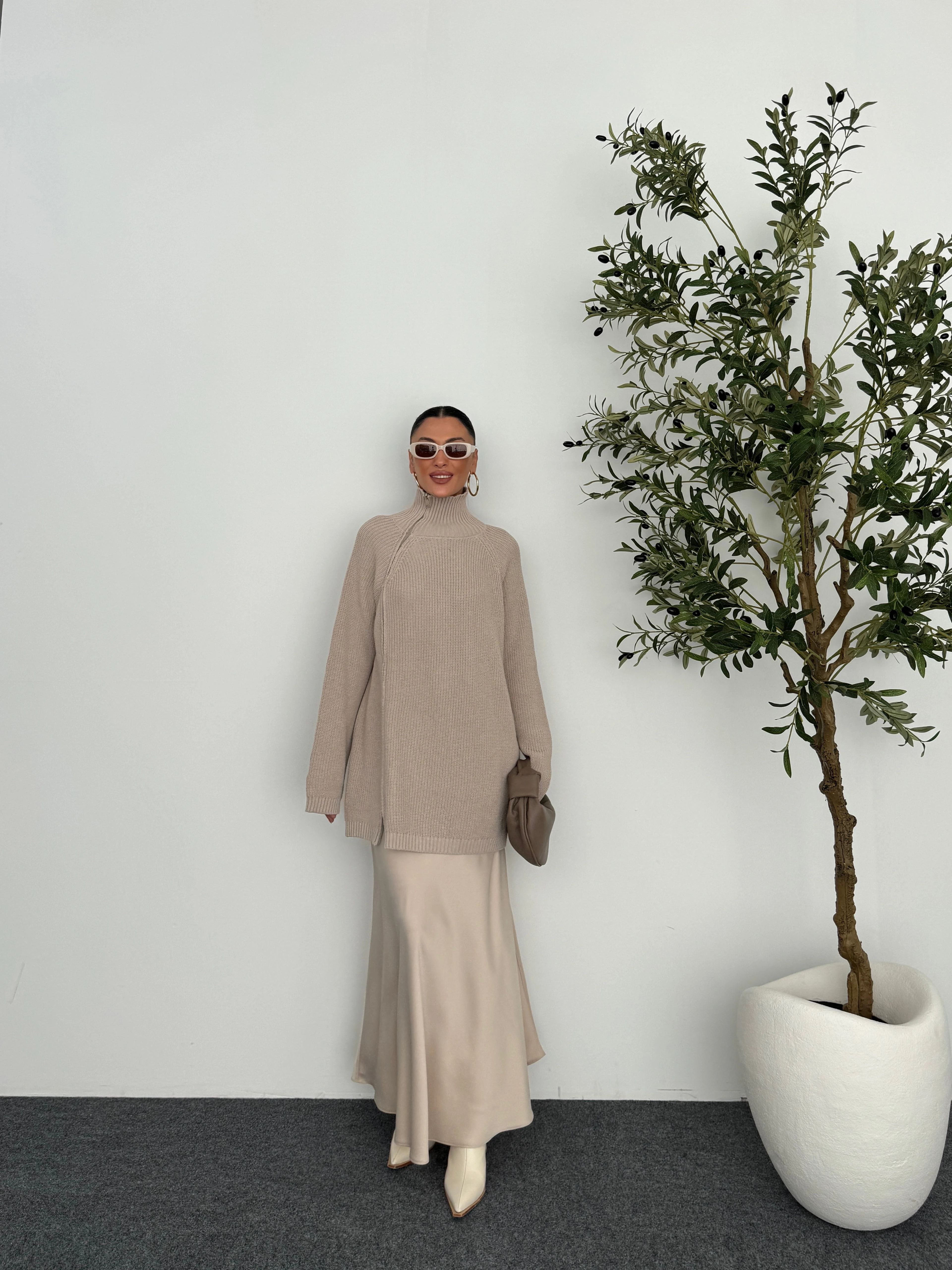 Yanı Fermuarlı Örgü Kazak