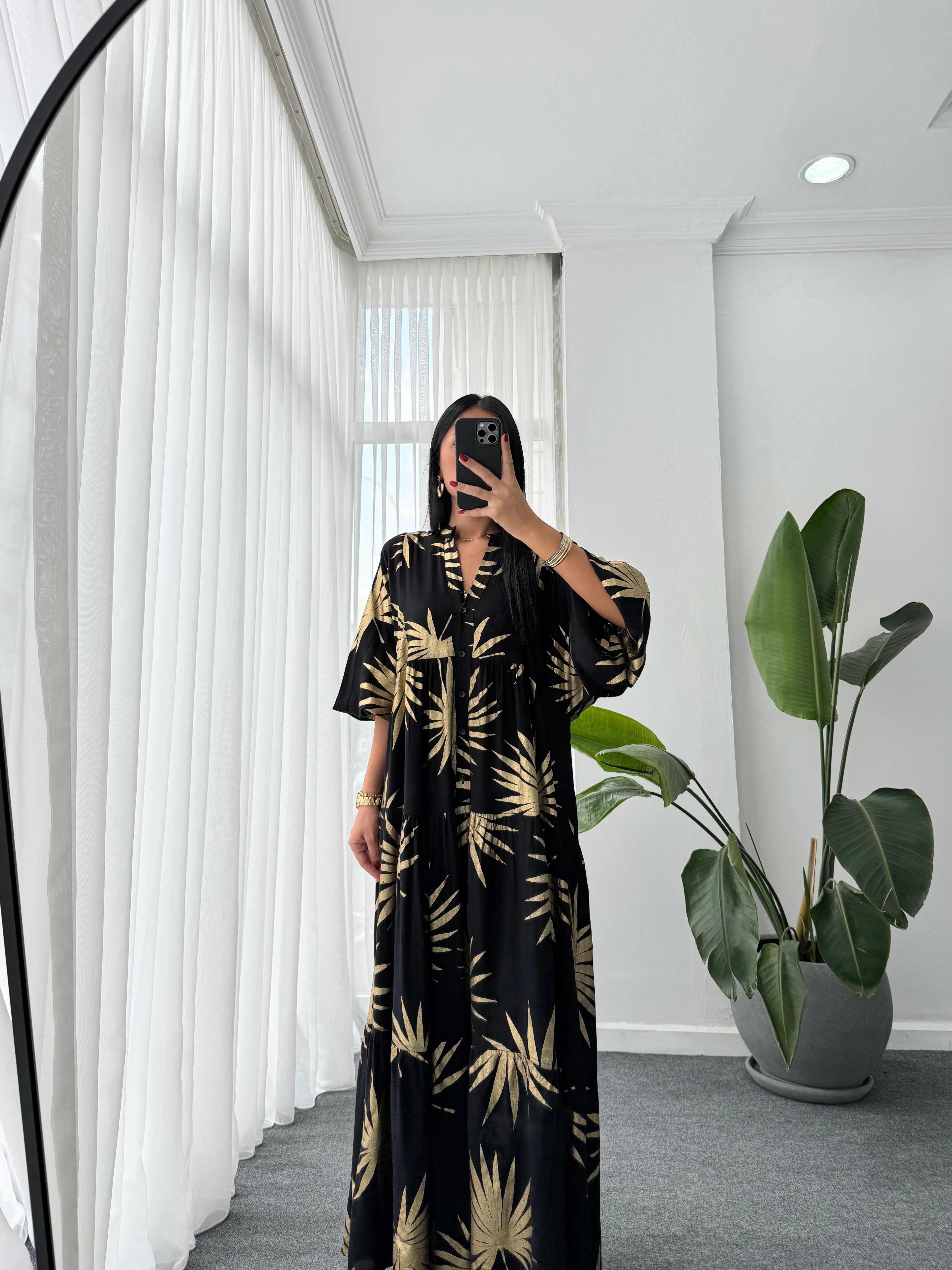 Gold Desen Katleya Model Elbise