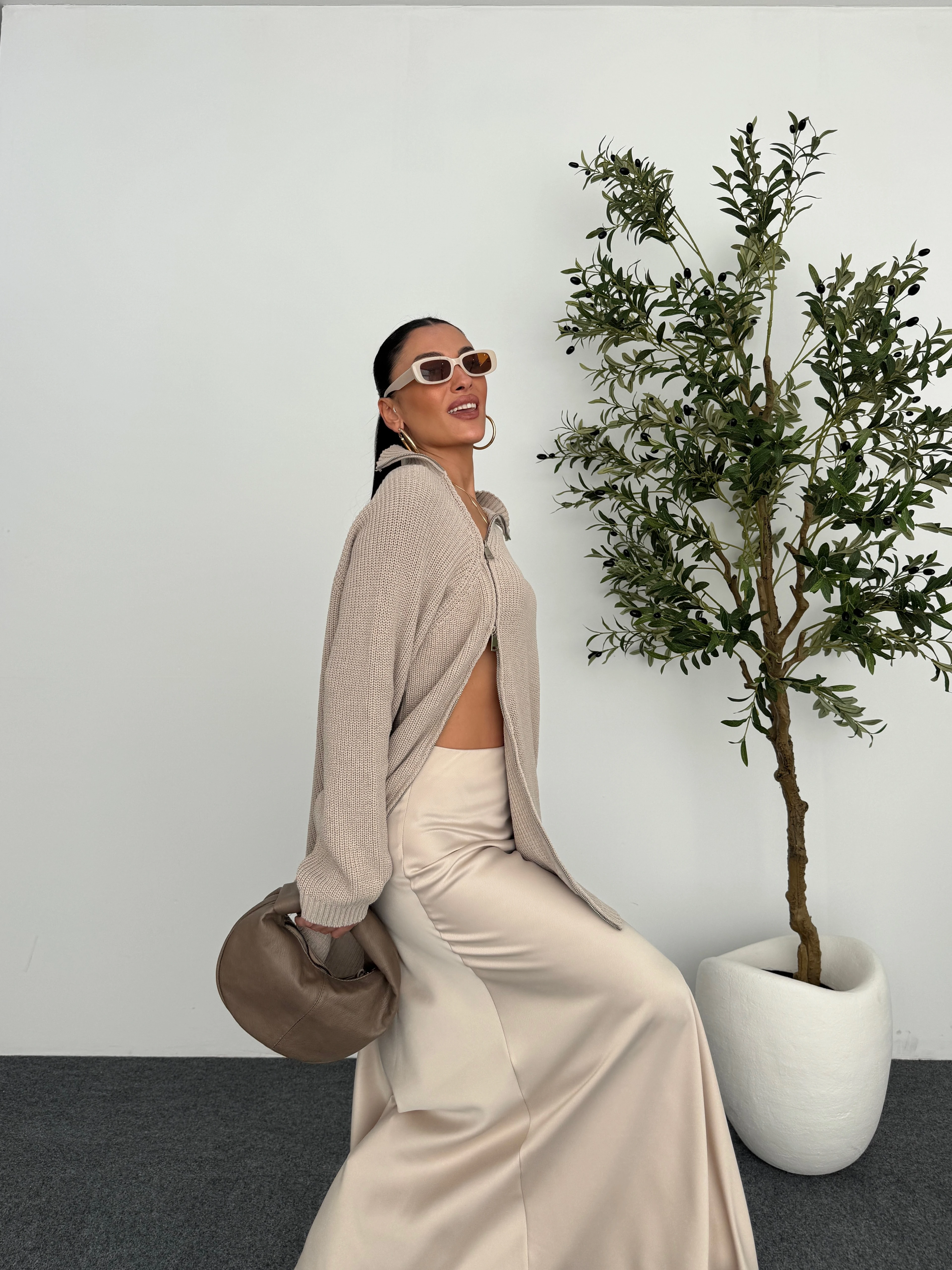 Yanı Fermuarlı Örgü Kazak