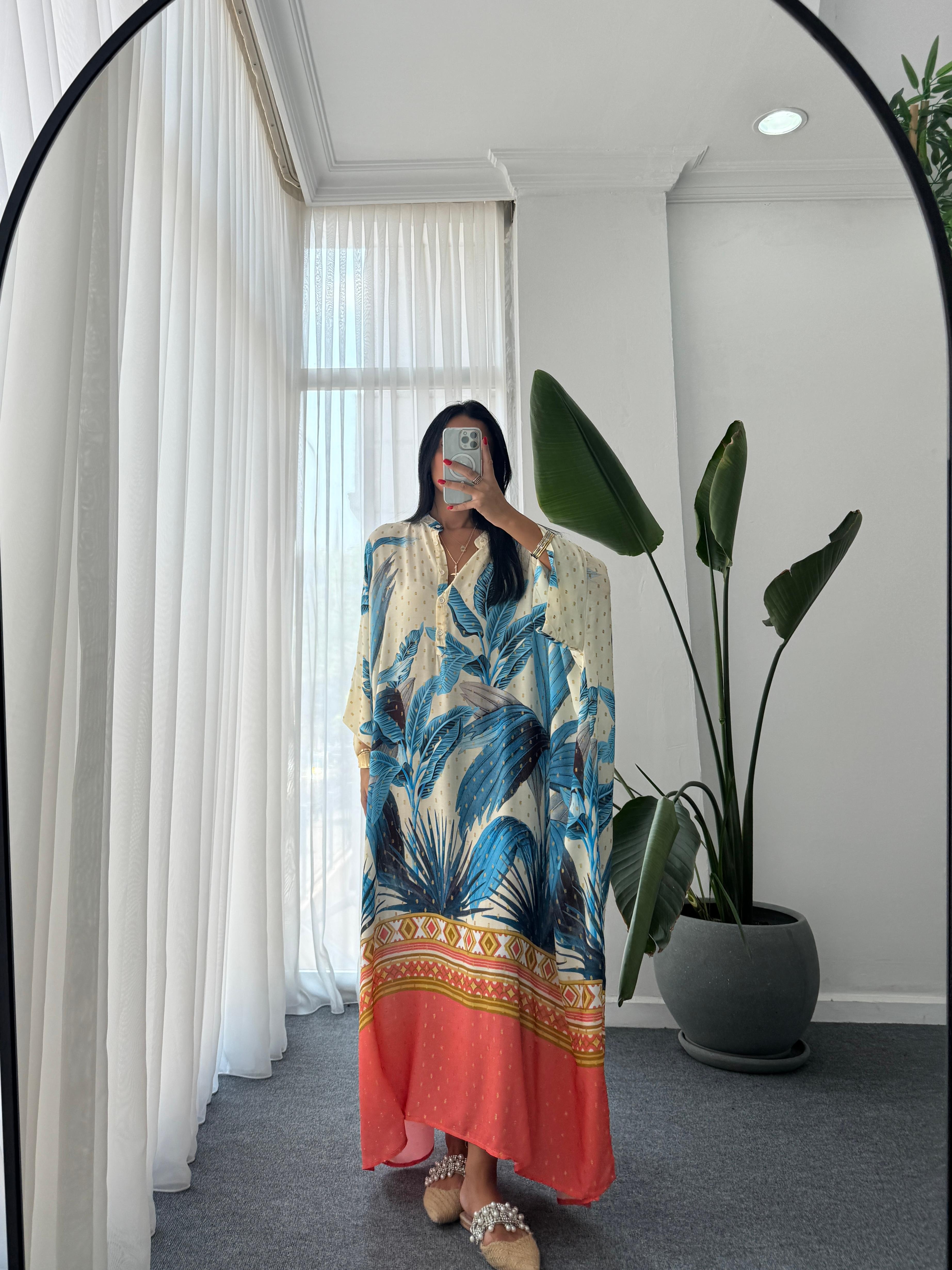 Yarasa Kol Oversize Elbise - Mavi