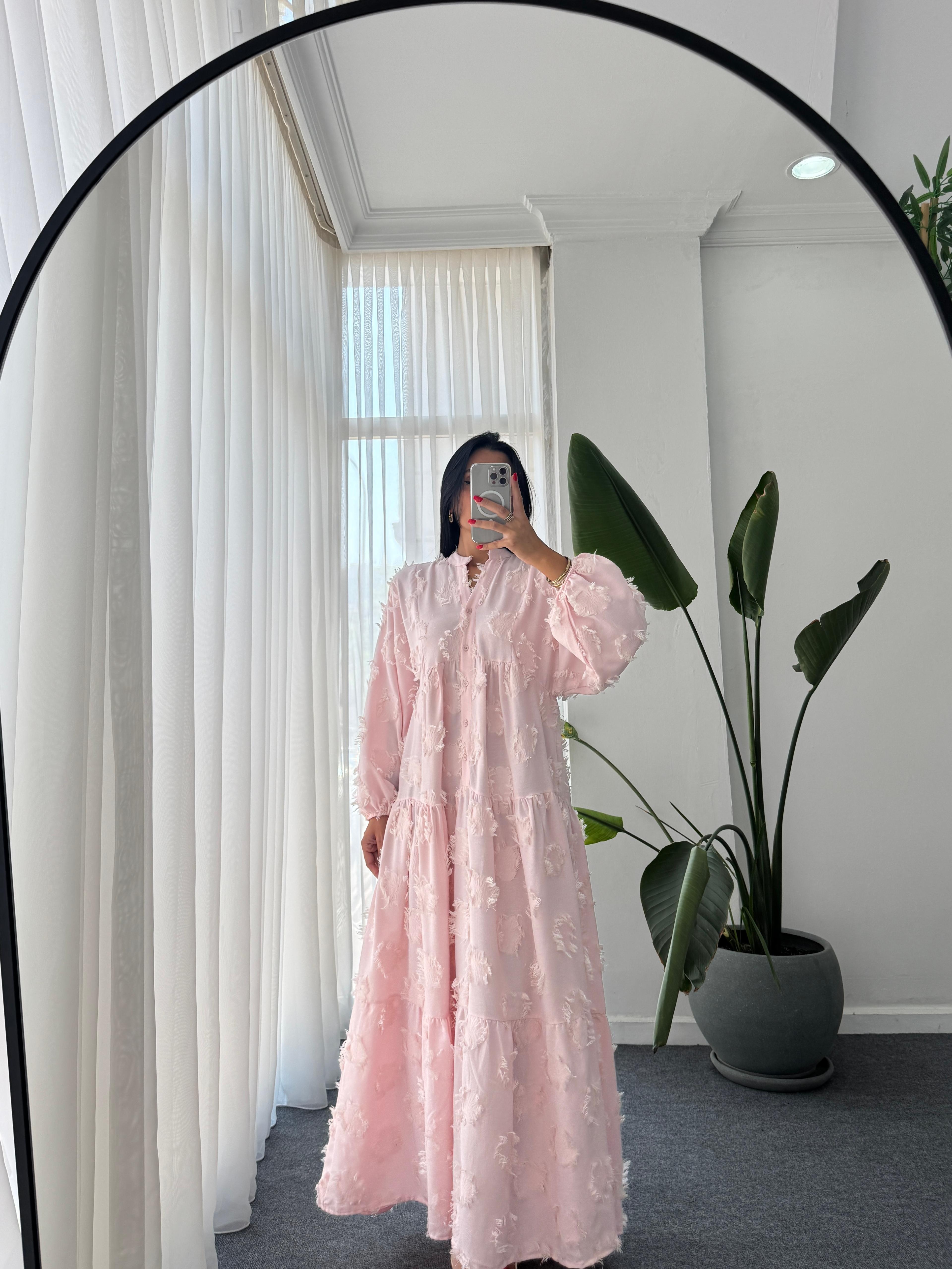 Katleya Model Balon Kol Elbise - Pembe 