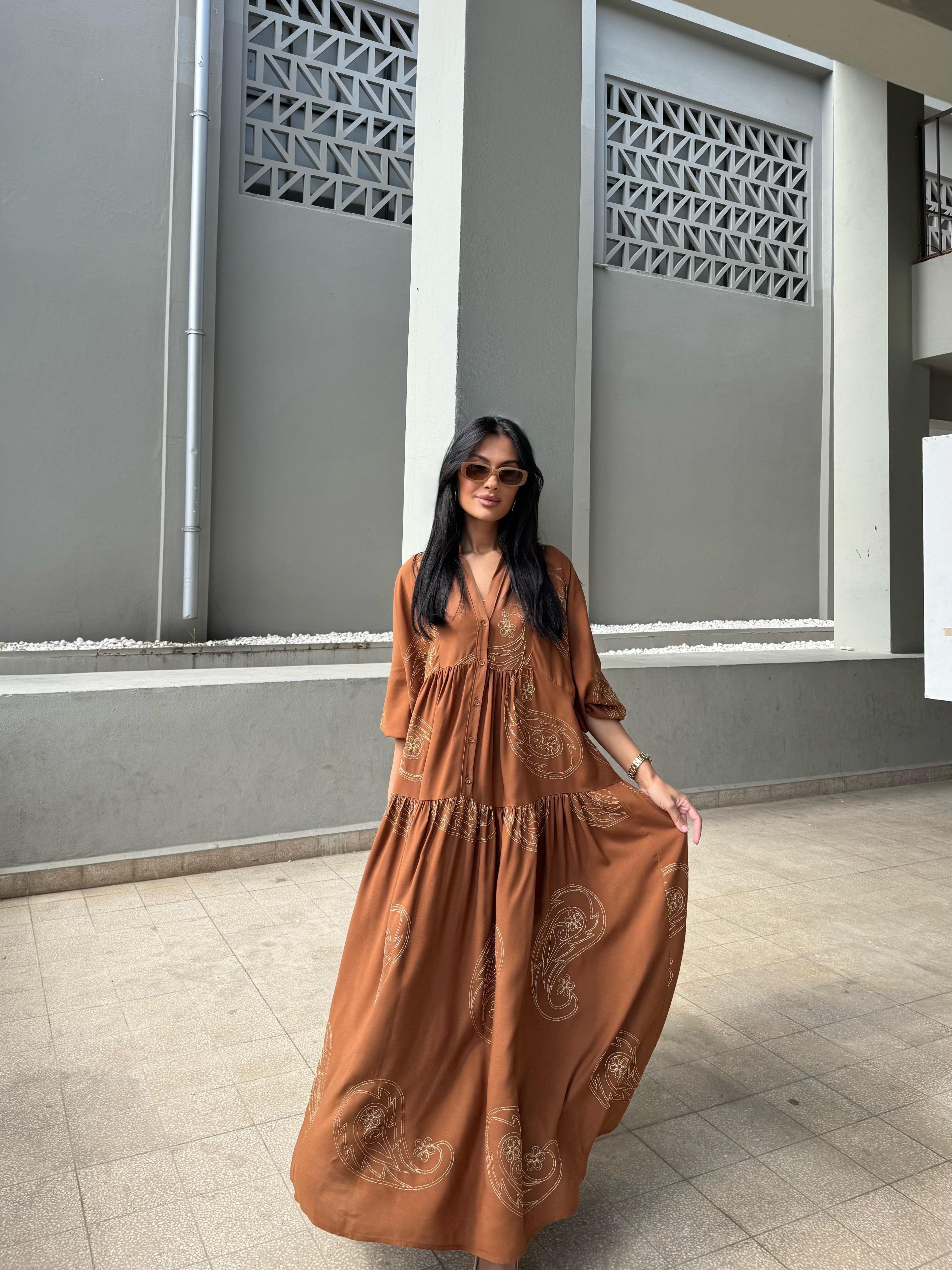 Gold Desen Katleya Model Elbise