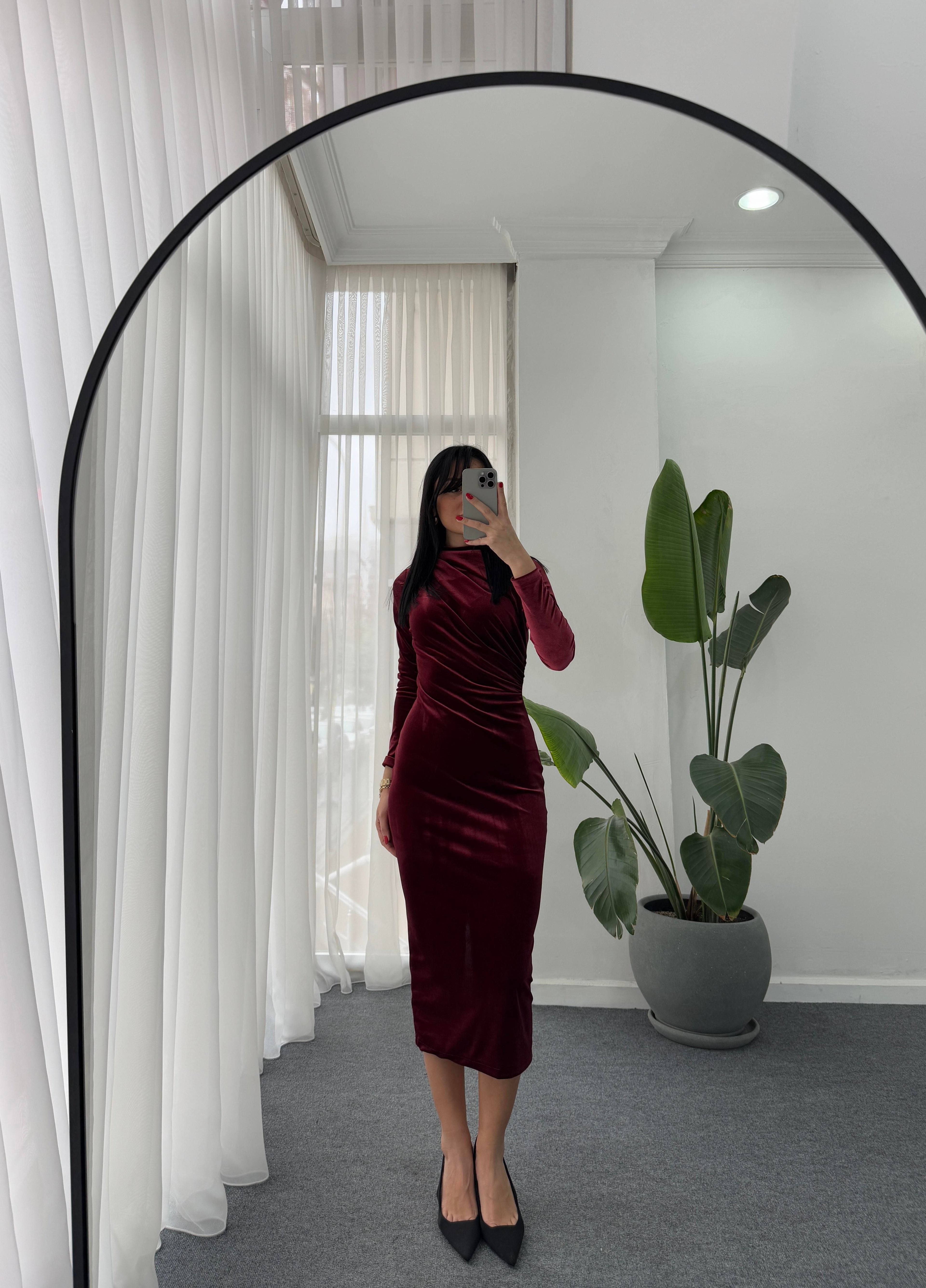 Drape Detay Kadife Elbise