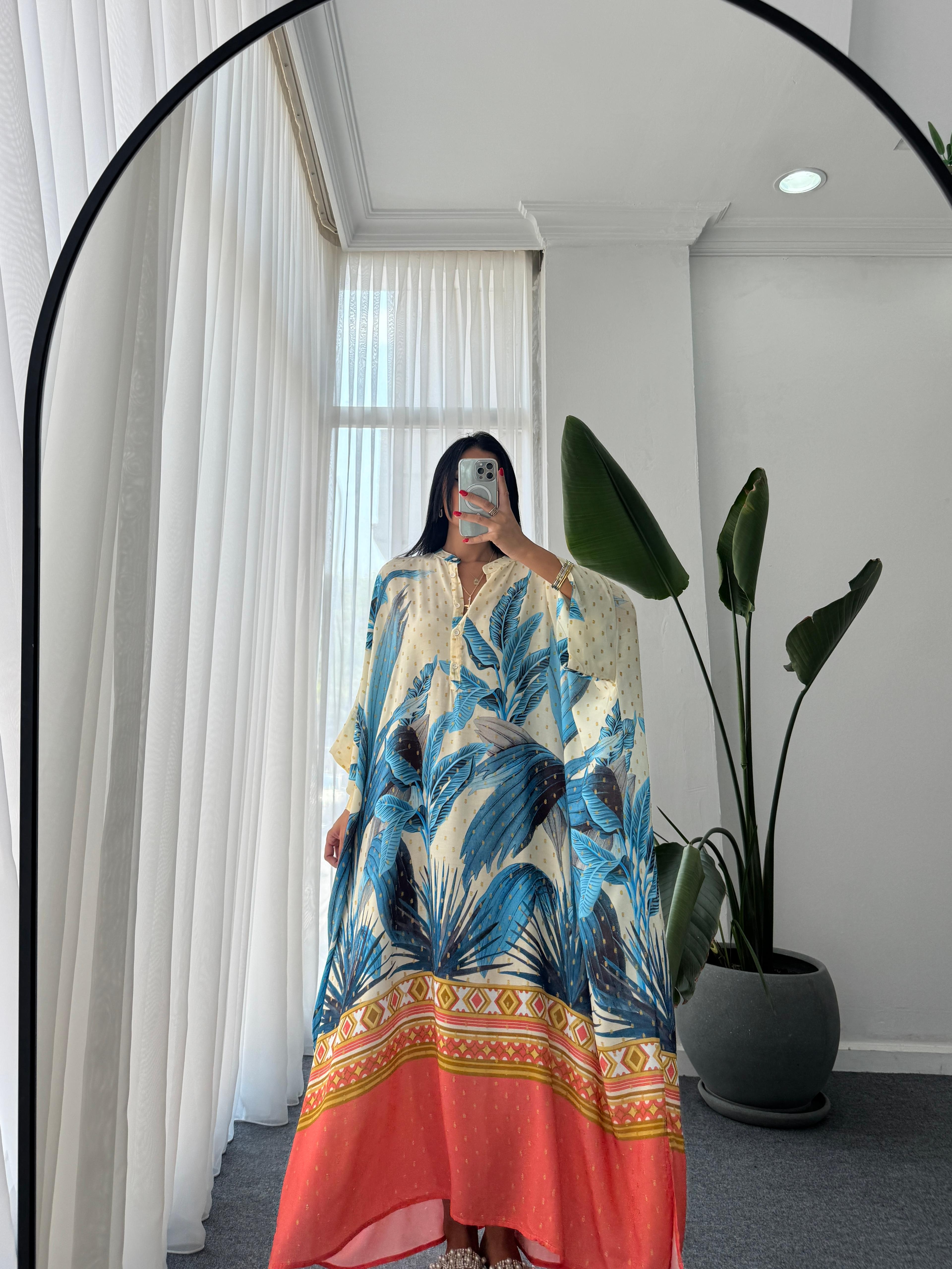 Yarasa Kol Oversize Elbise - Mavi
