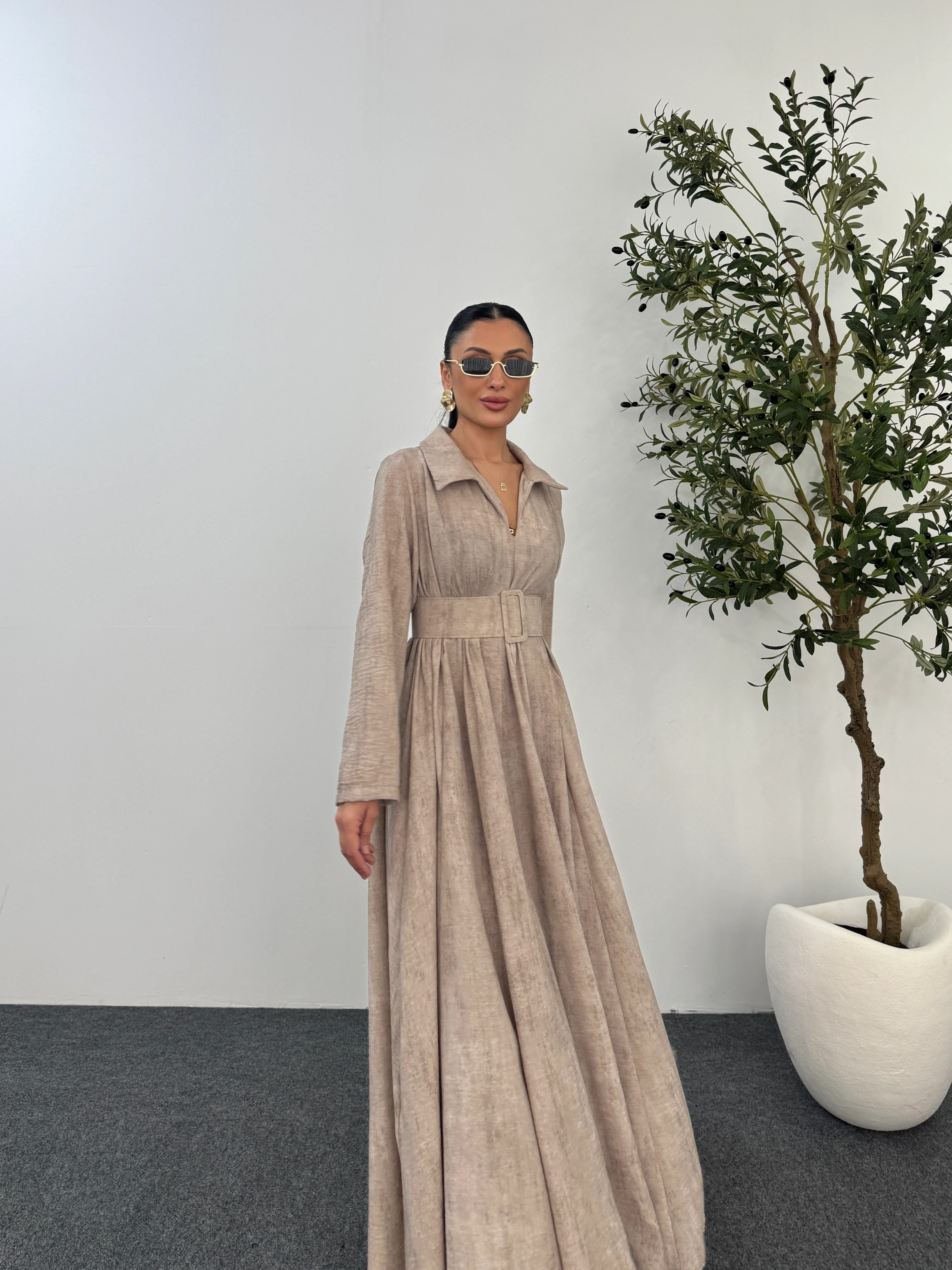 Gömlek Yaka Kemerli Elbise  