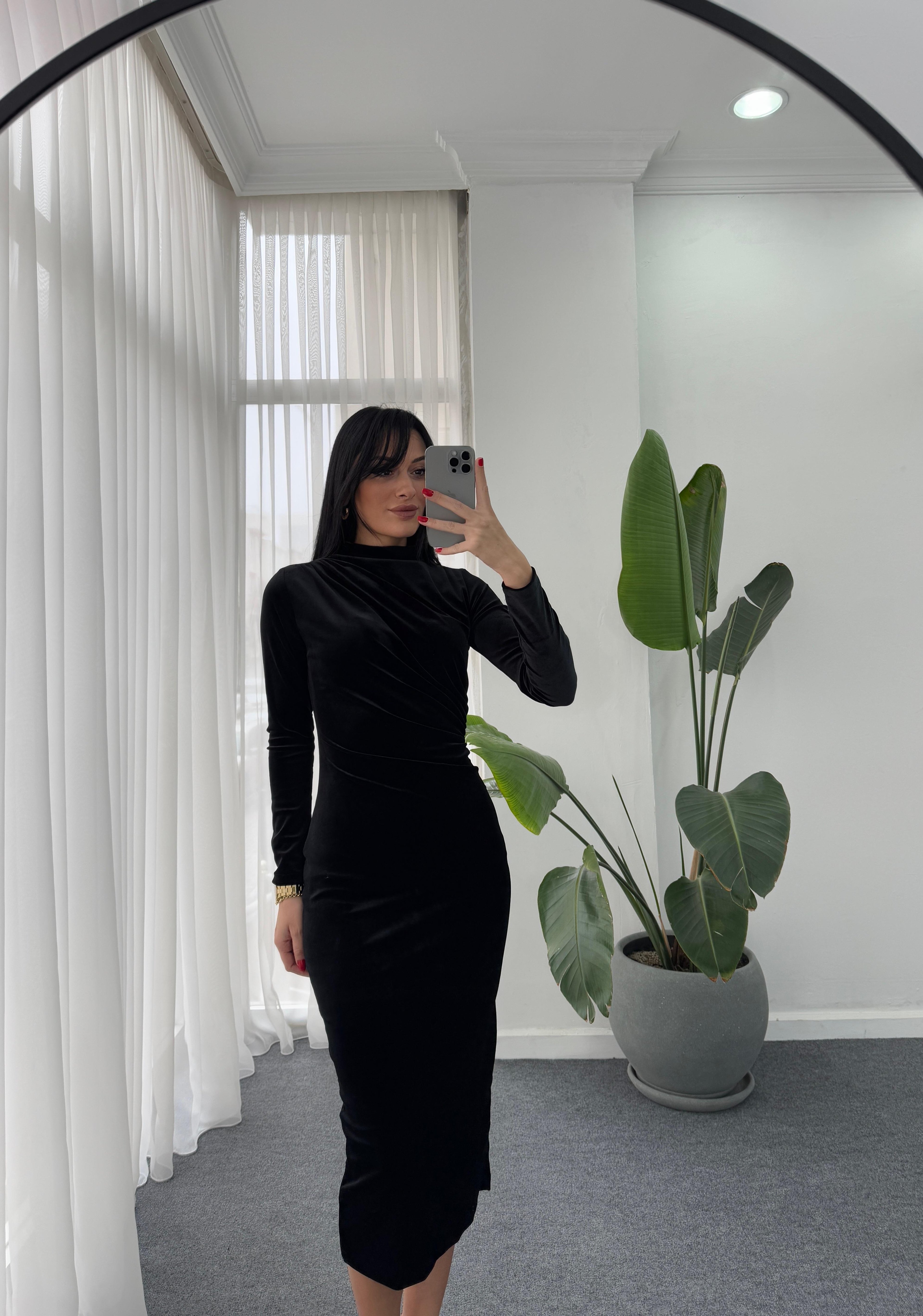 Drape Detay Kadife Elbise