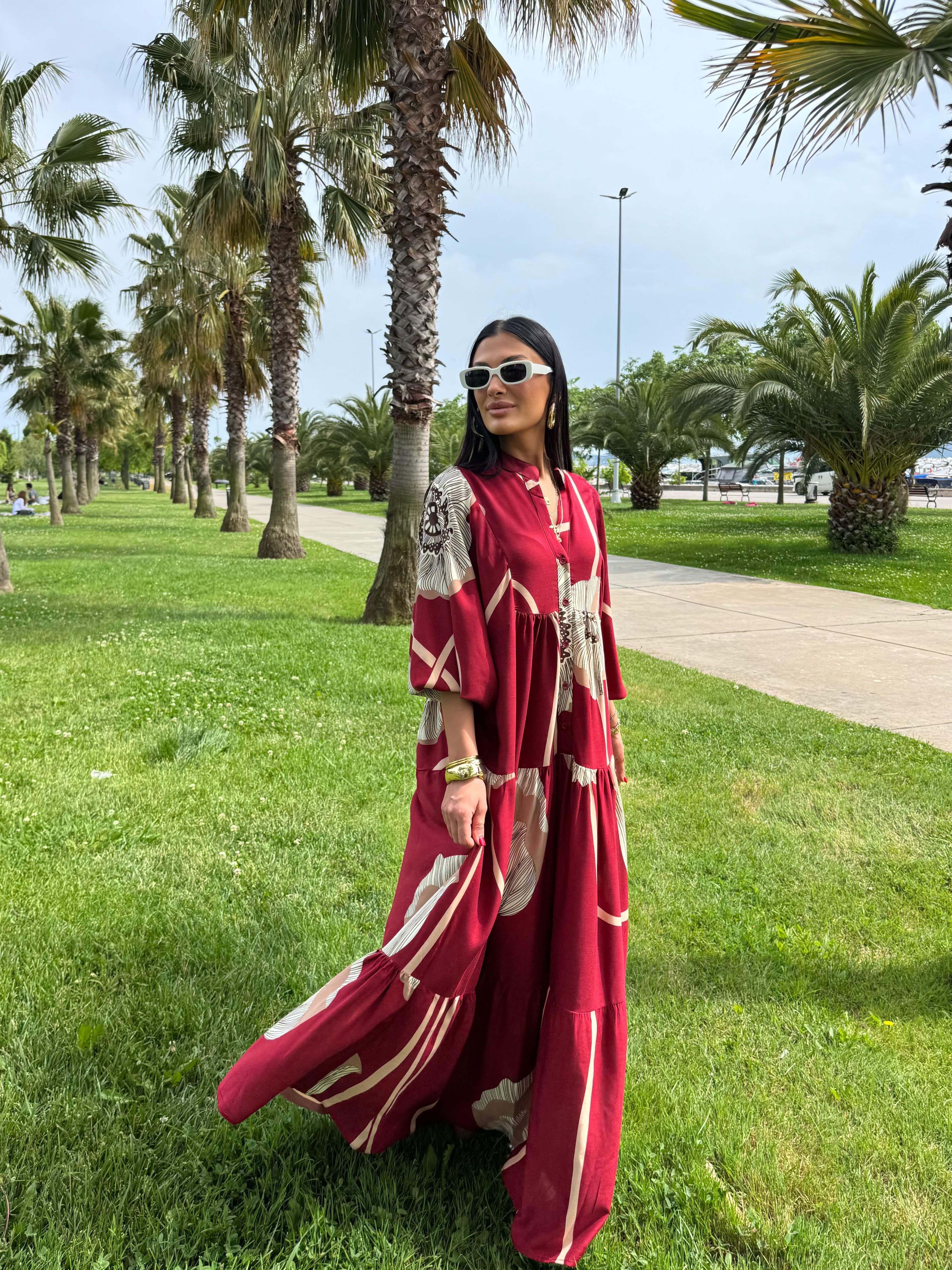Çizgi Desen Oversize Elbise