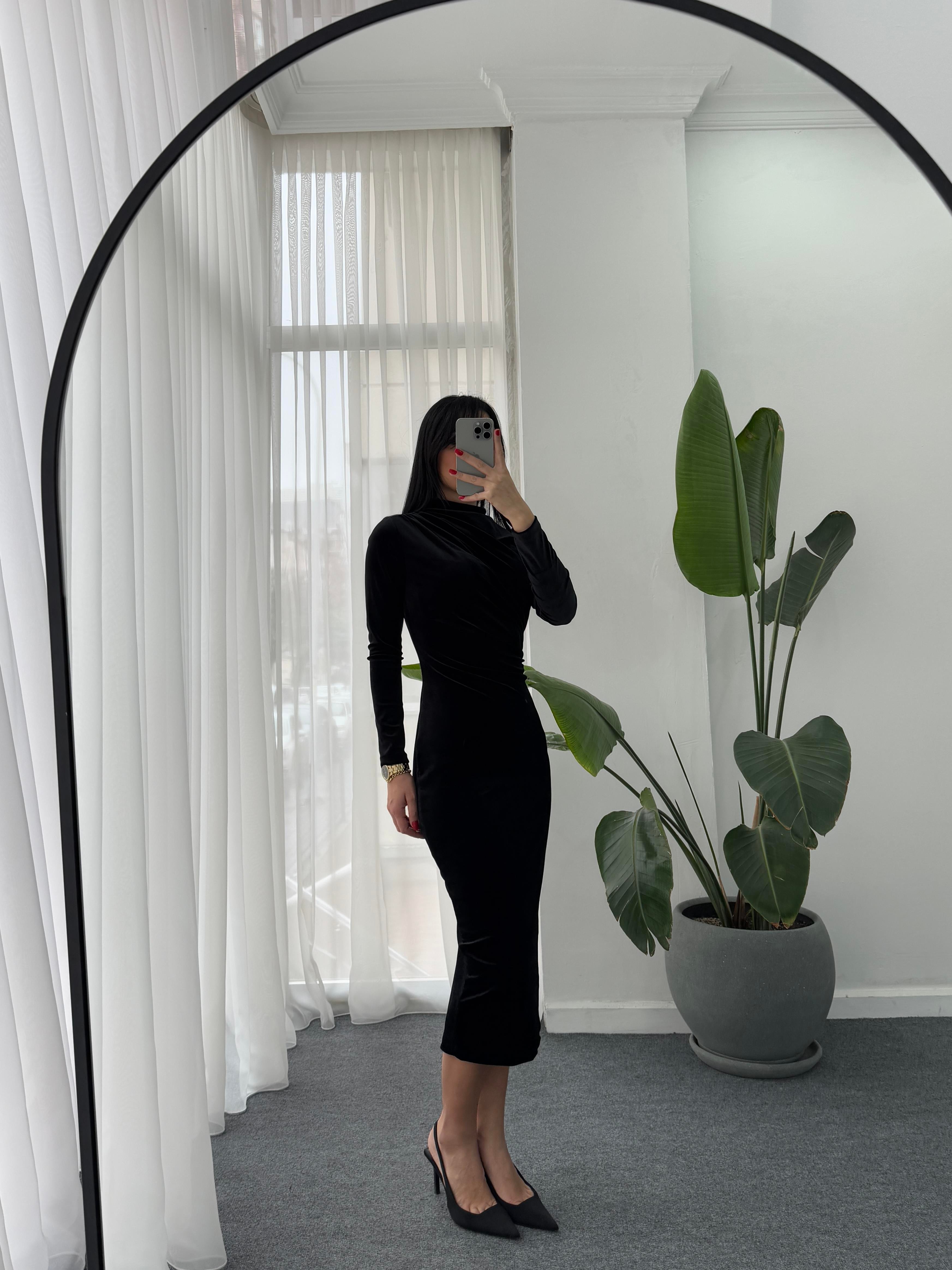 Drape Detay Kadife Elbise