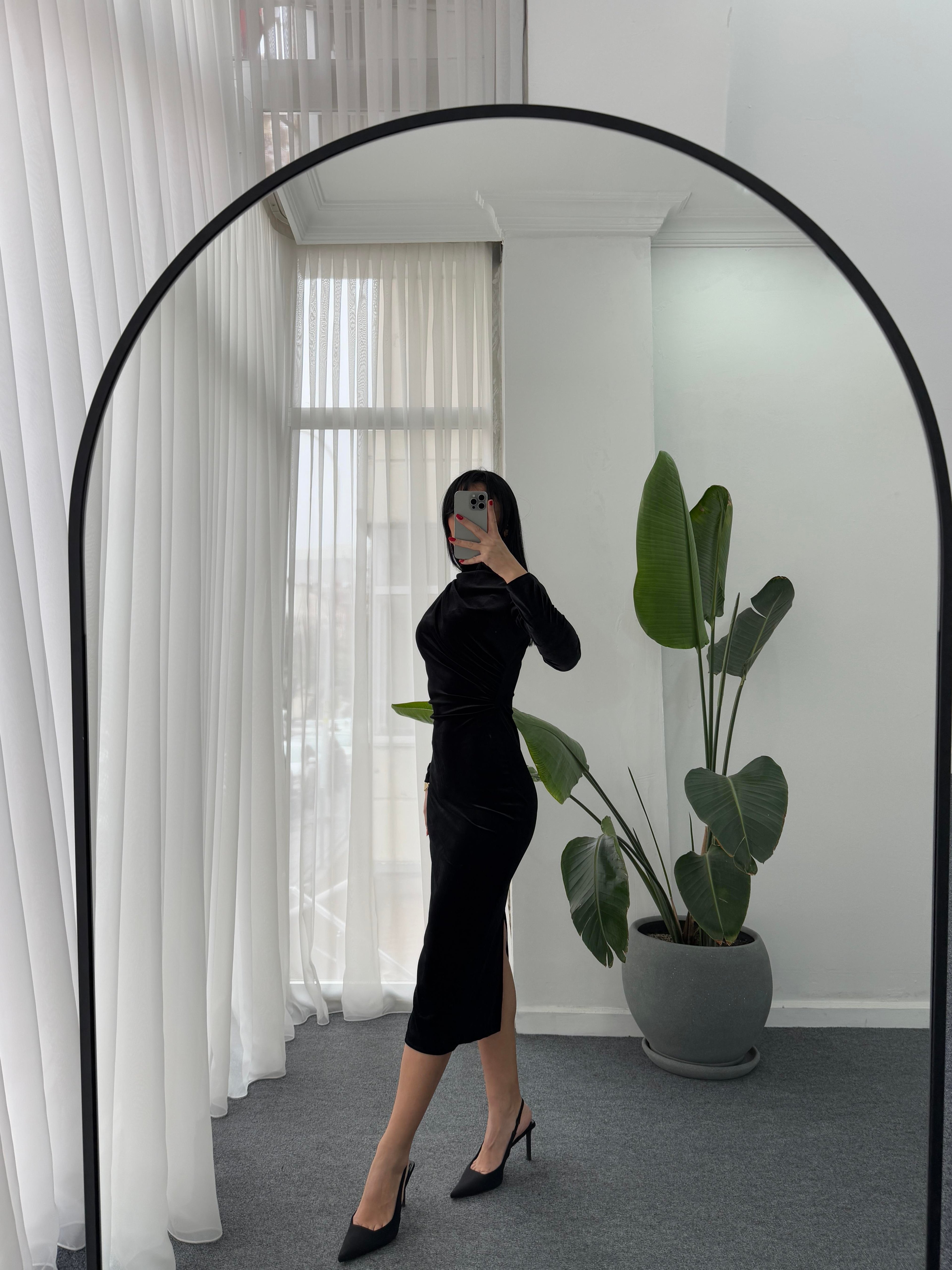 Drape Detay Kadife Elbise