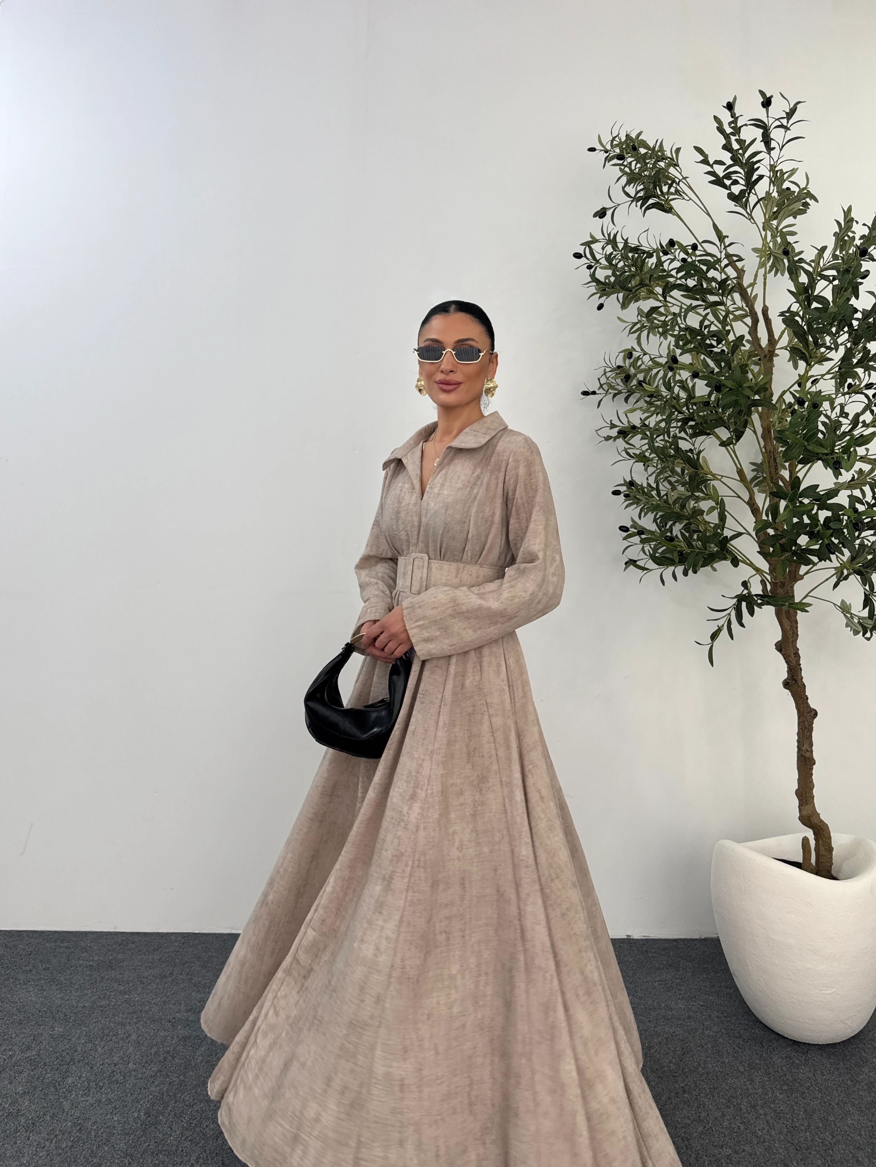 Gömlek Yaka Kemerli Elbise  