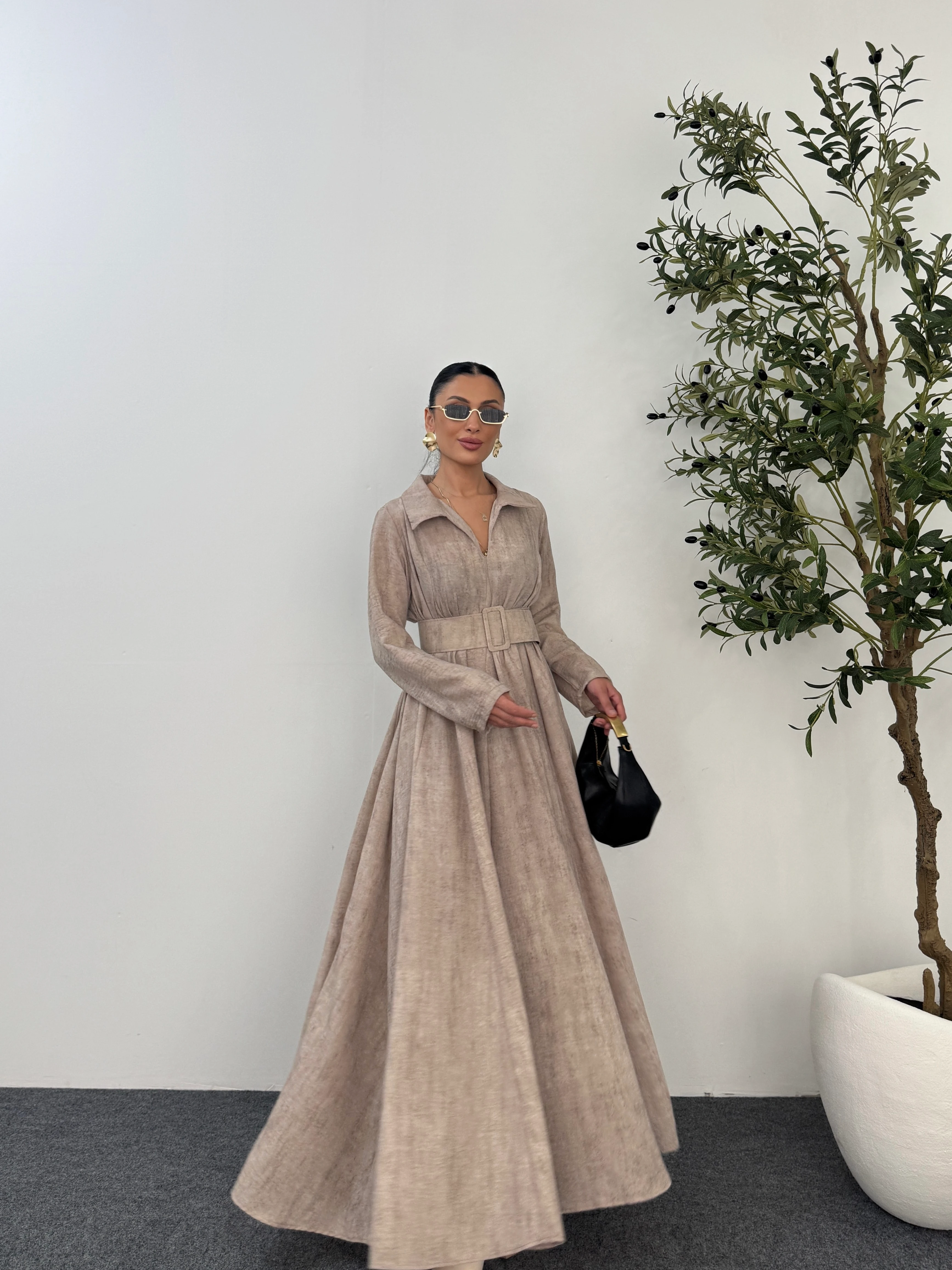 Gömlek Yaka Kemerli Elbise  