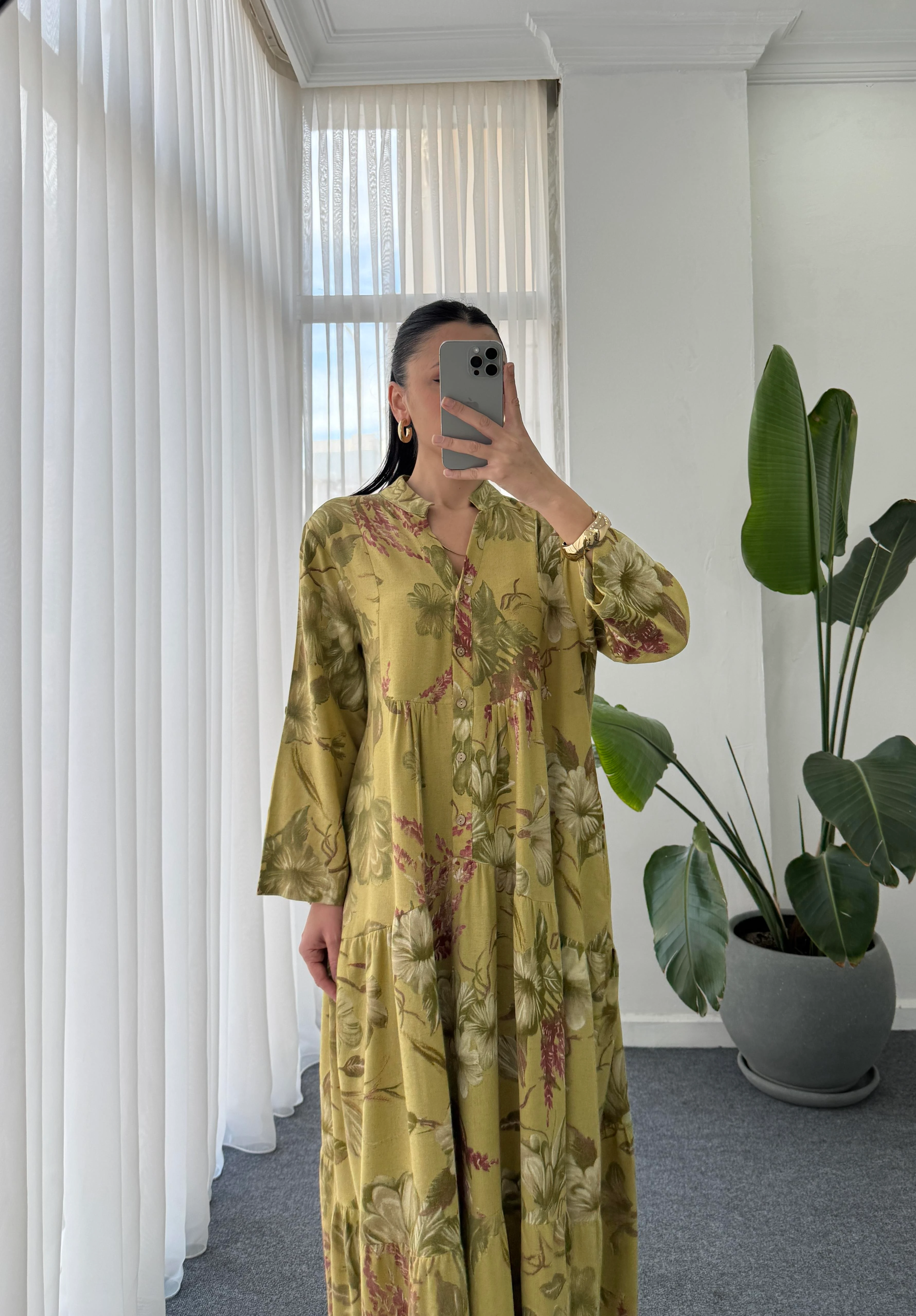 Çiçek Desen Hakim Yaka Elbise