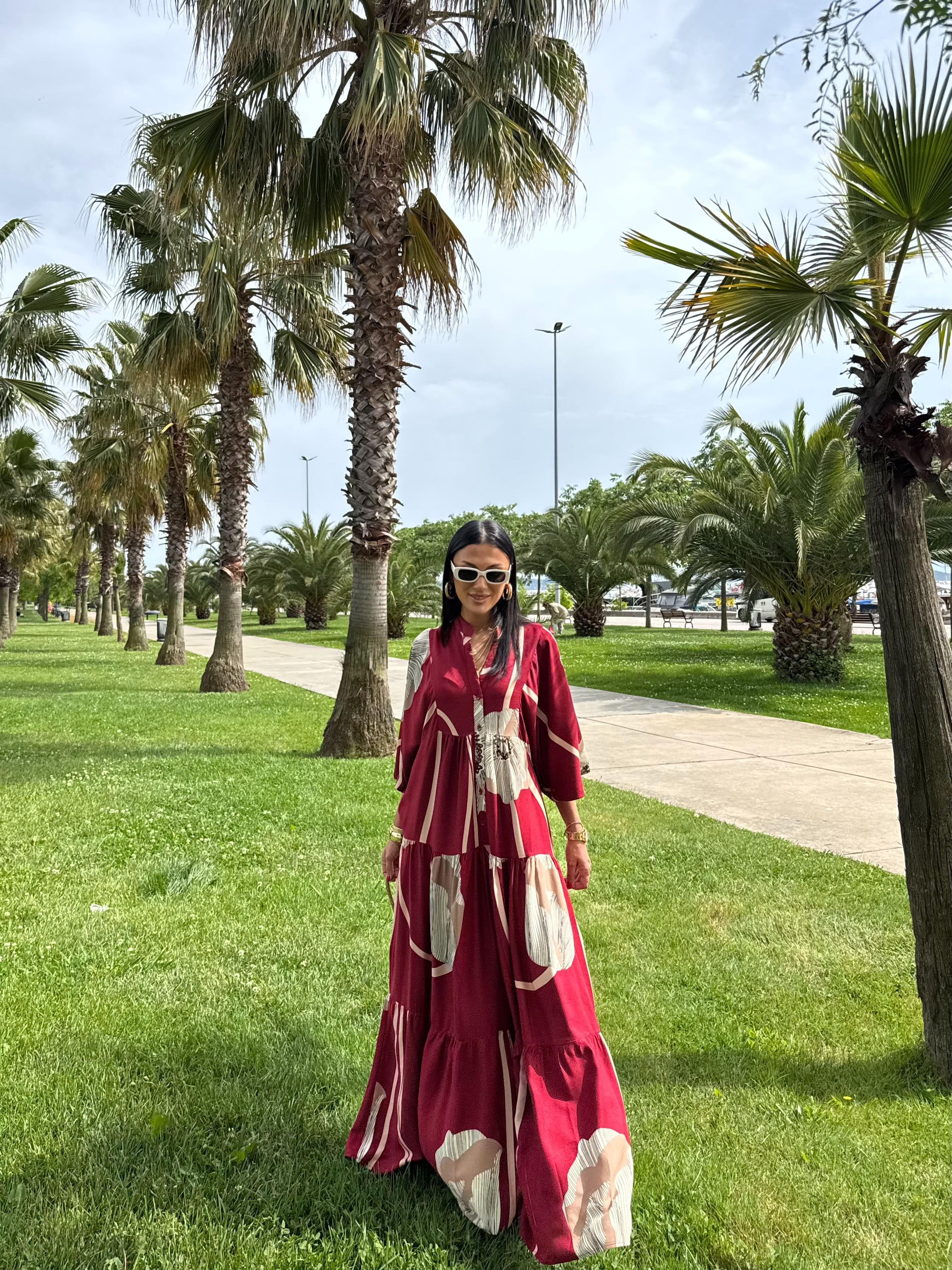 Çizgi Desen Oversize Elbise