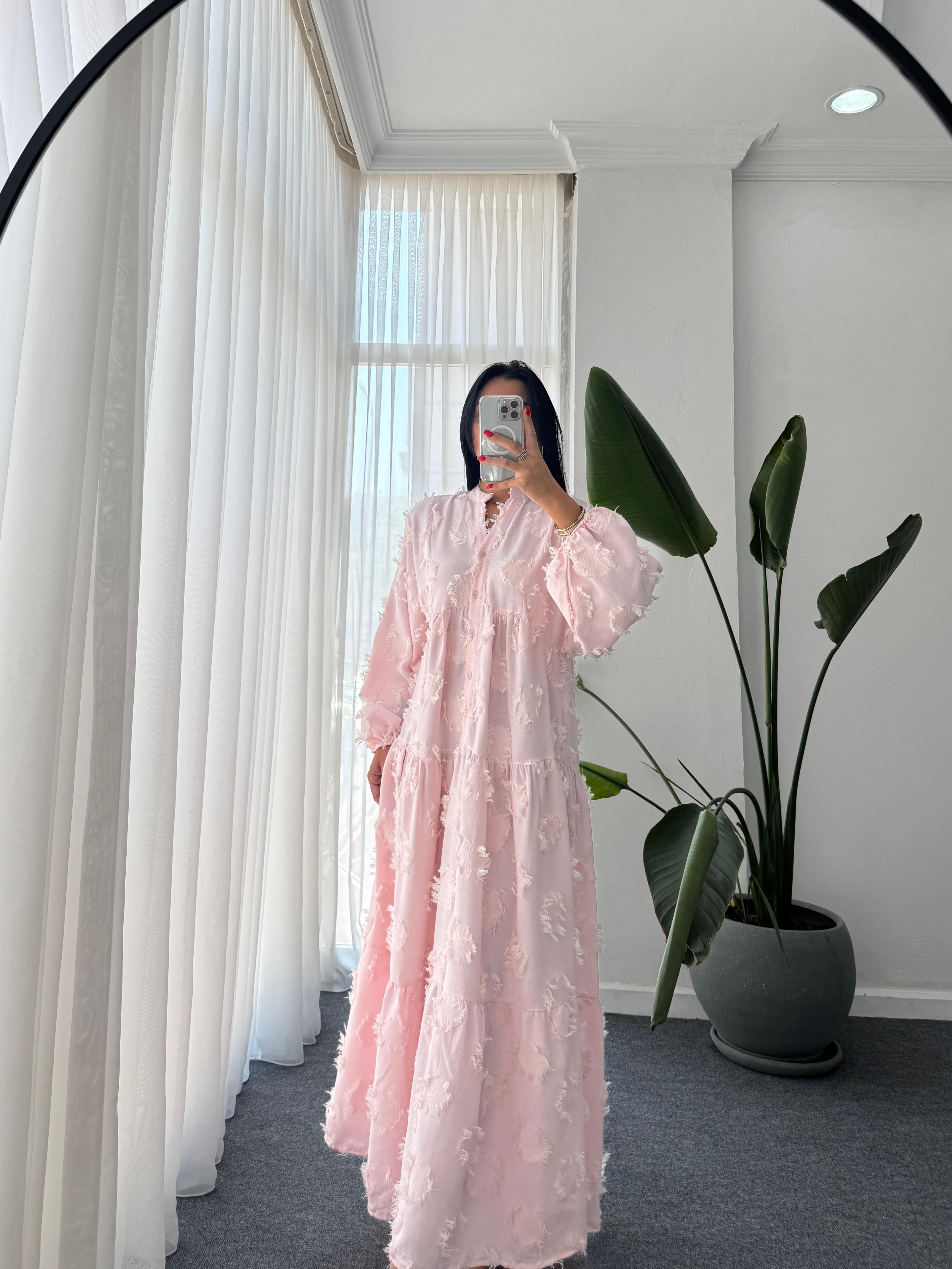Katleya Model Balon Kol Elbise - Pembe 