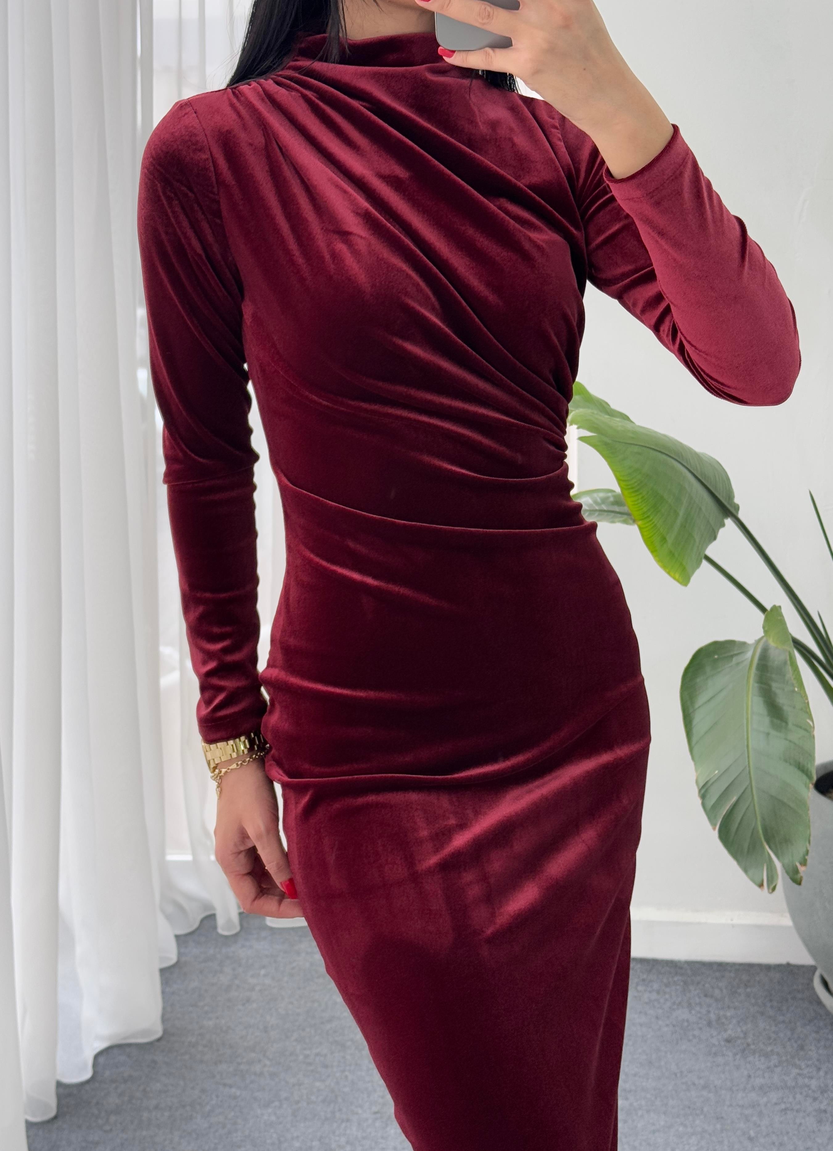 Drape Detay Kadife Elbise