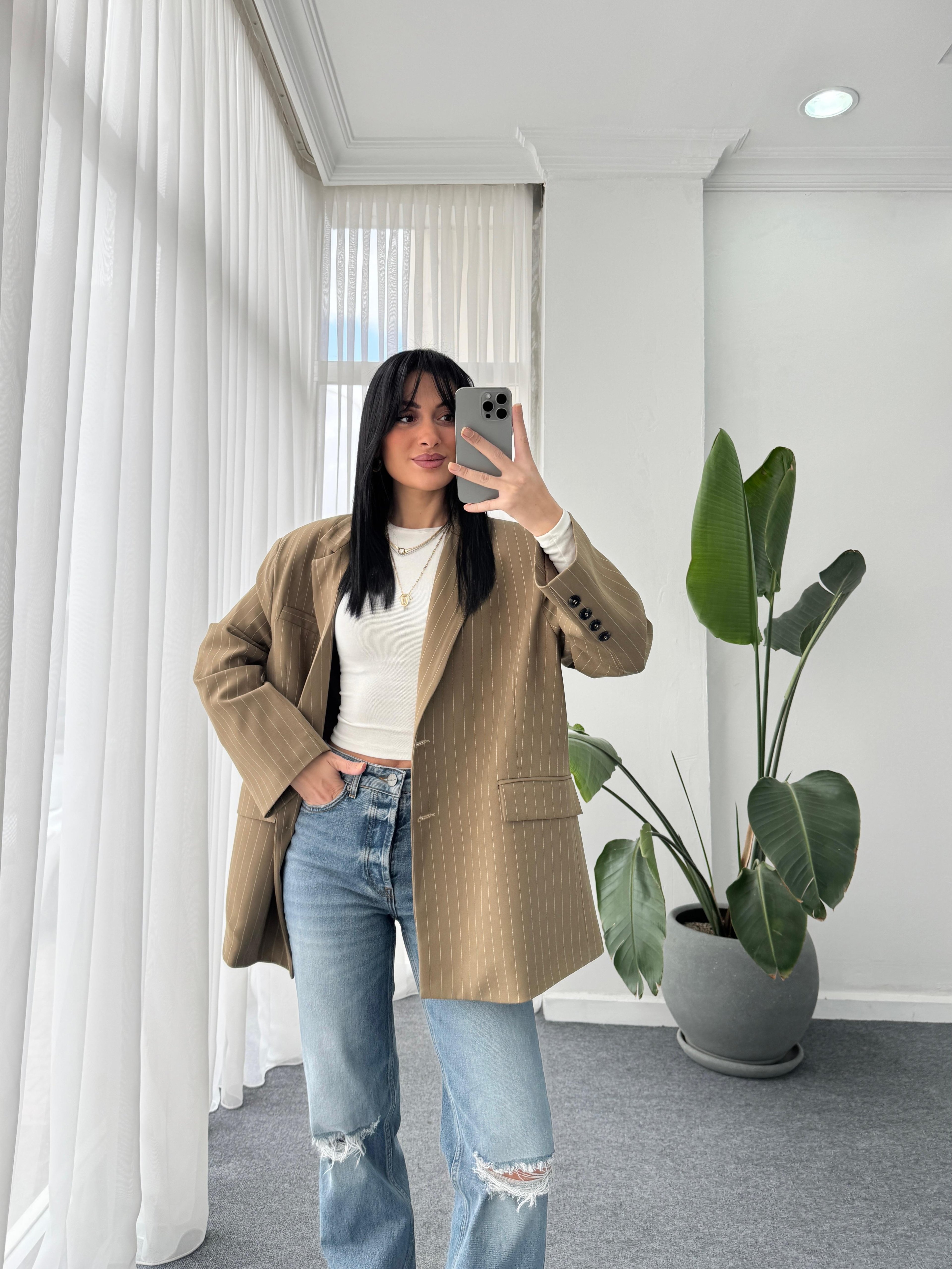 Çizgili Oversize Ceket