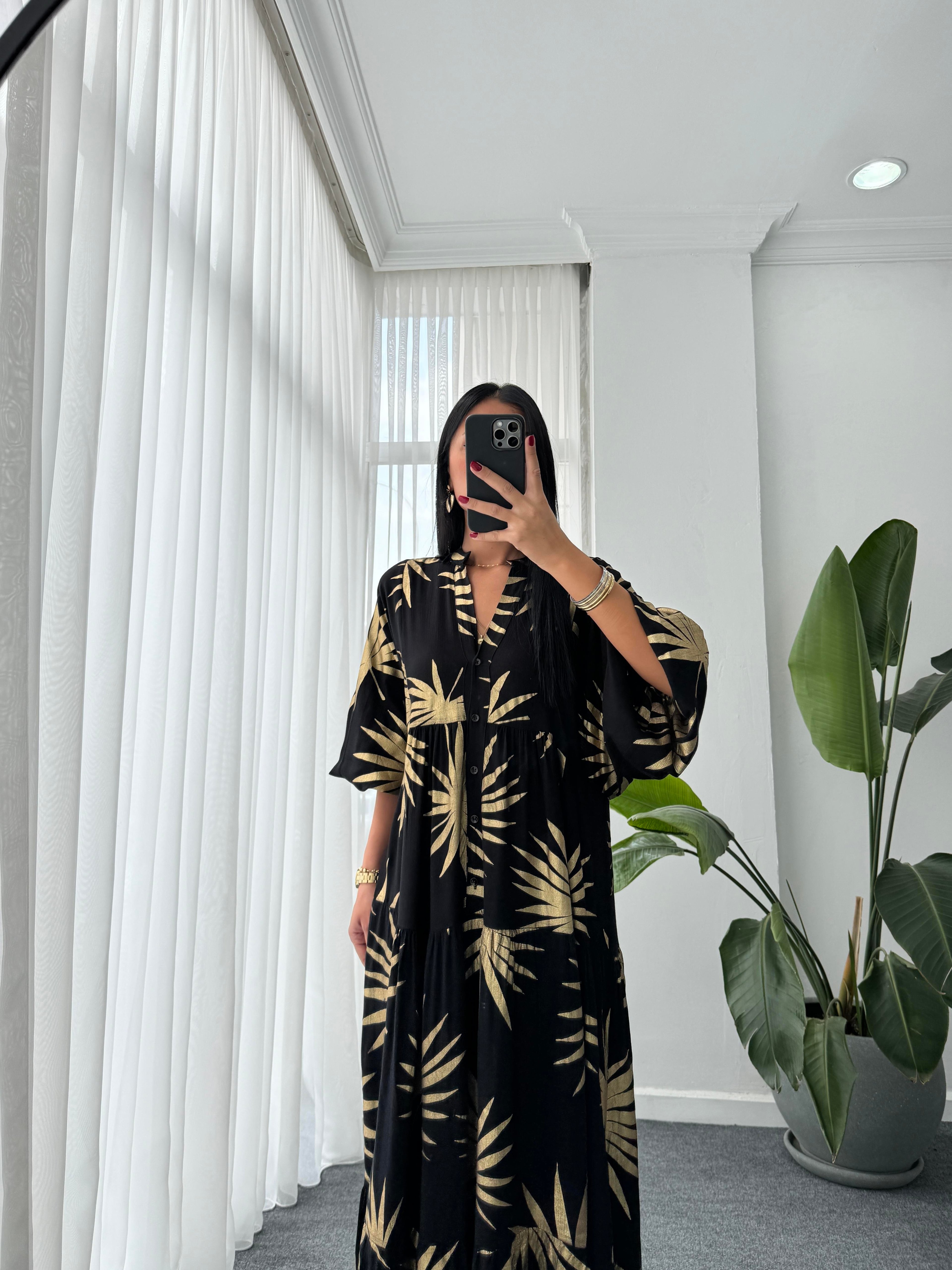 Gold Desen Katleya Model Elbise