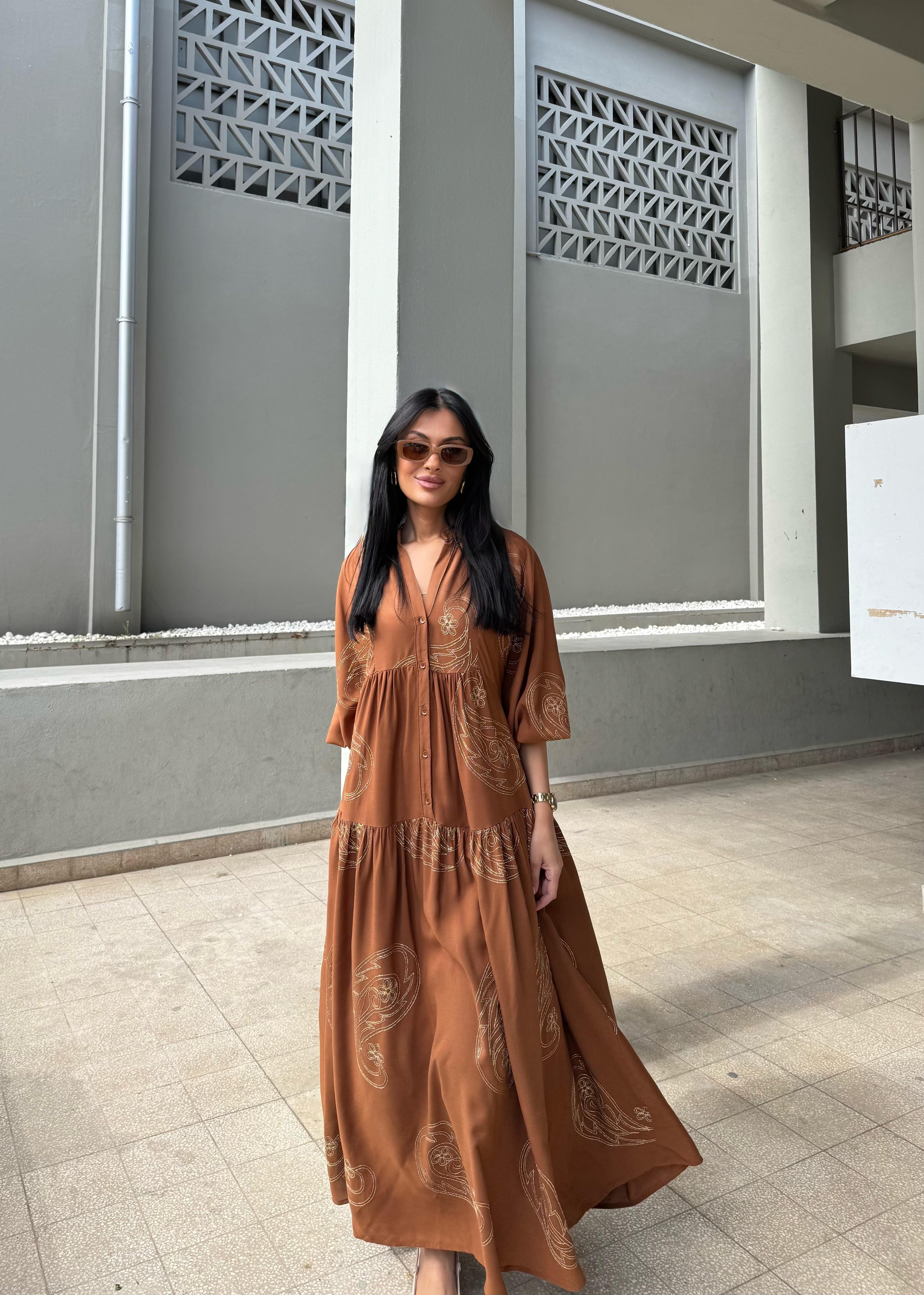 Gold Desen Katleya Model Elbise