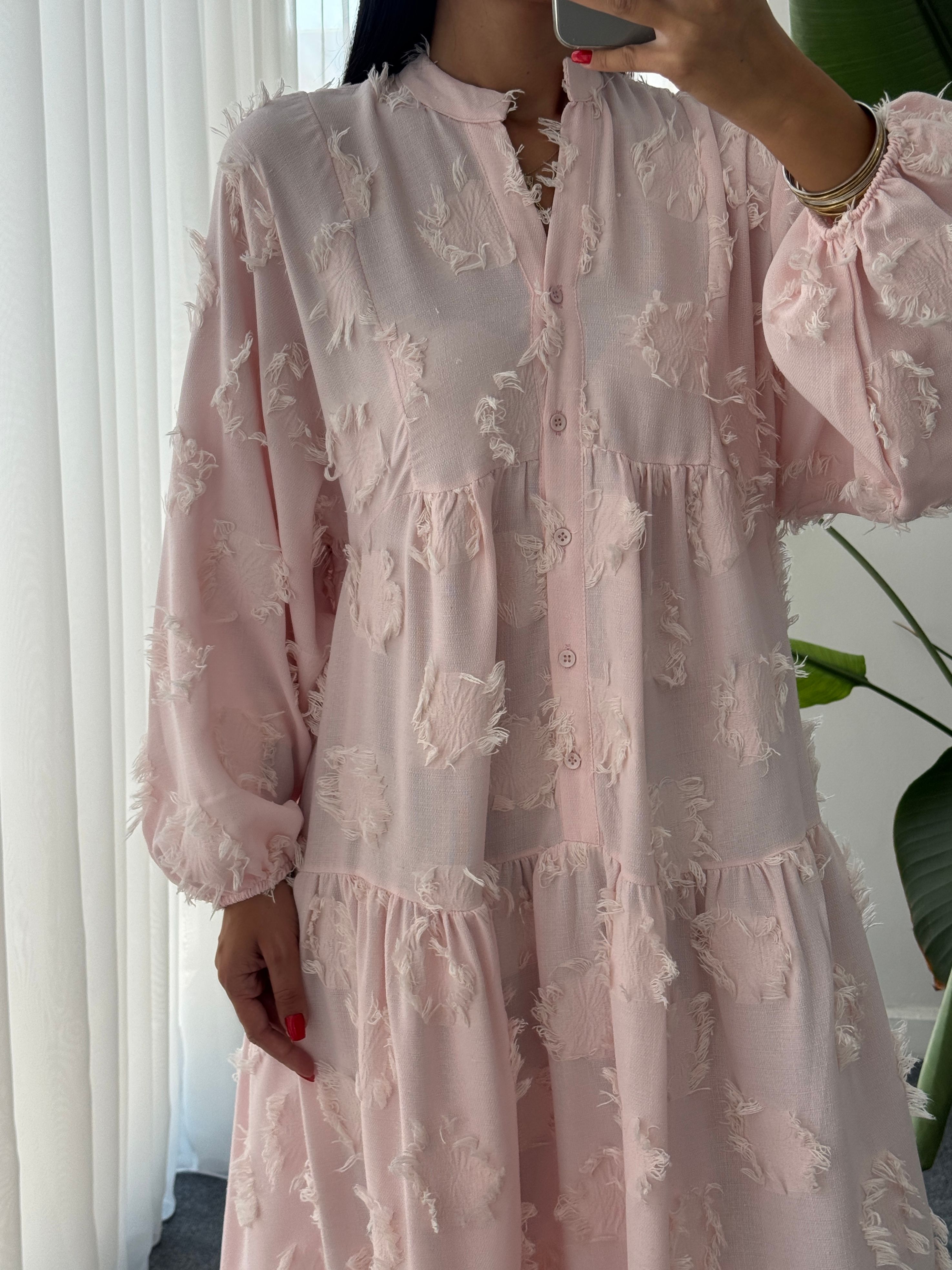 Katleya Model Balon Kol Elbise - Pembe 