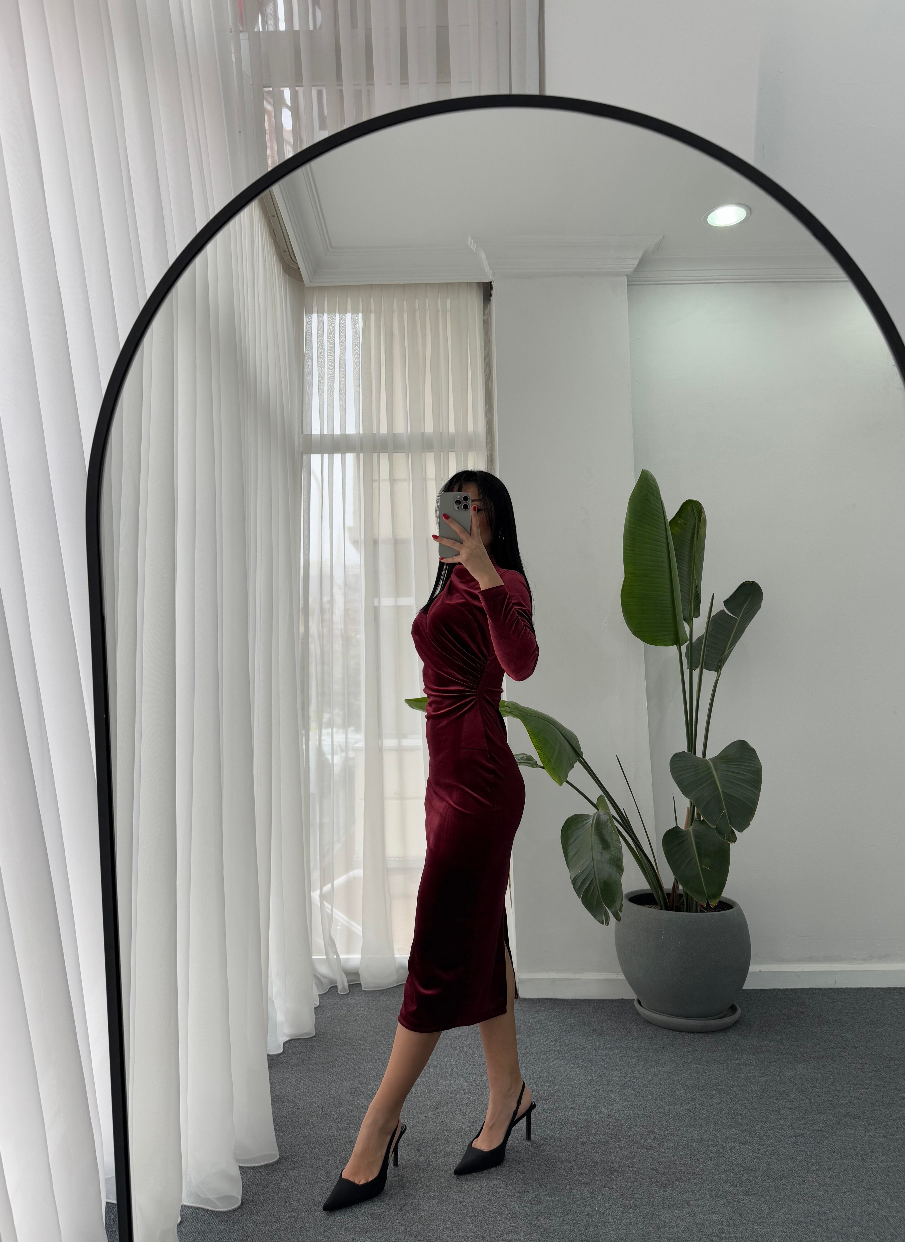 Drape Detay Kadife Elbise