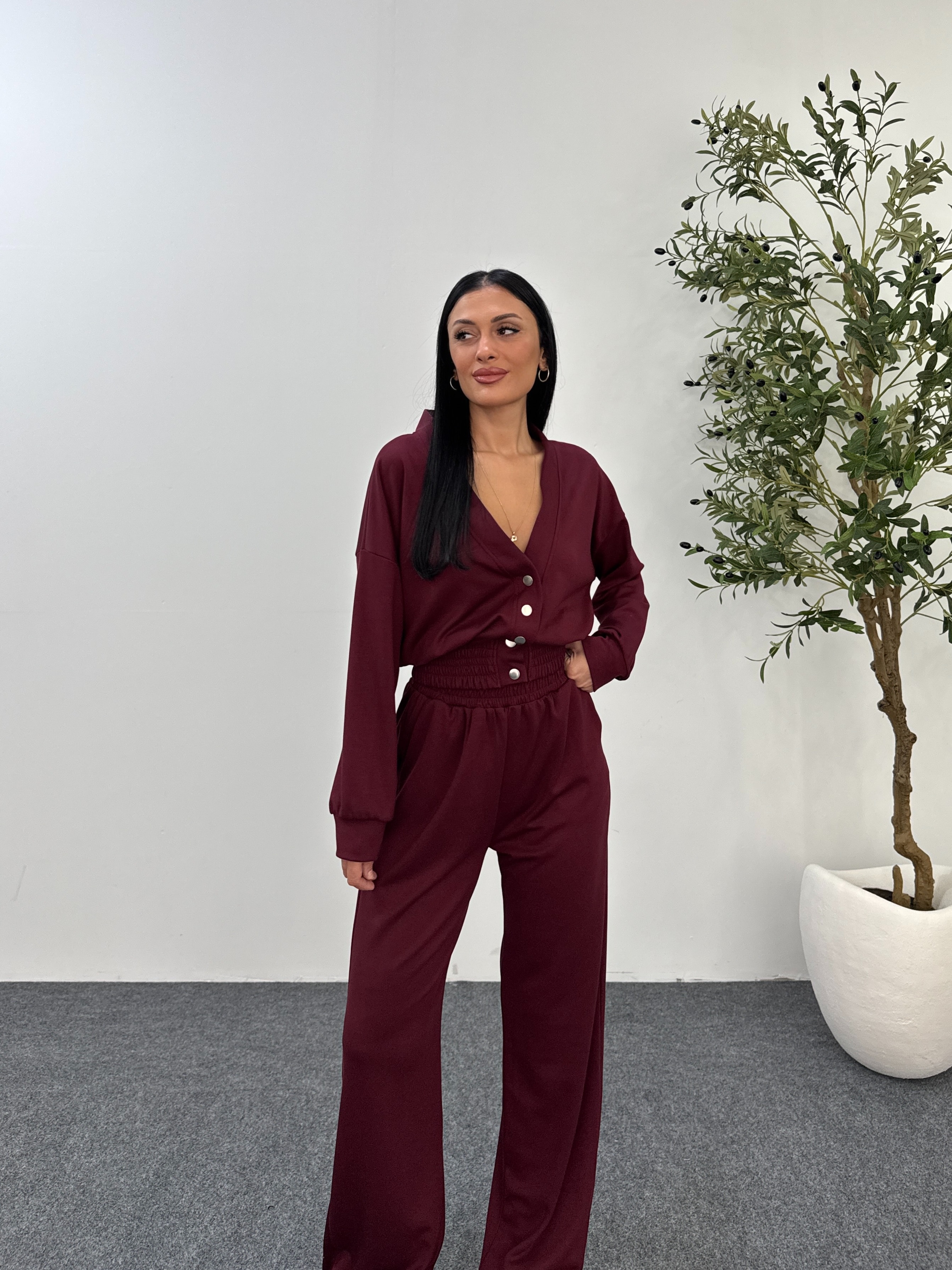 Çıtçıtlı  Eşofman Takım - Bordo