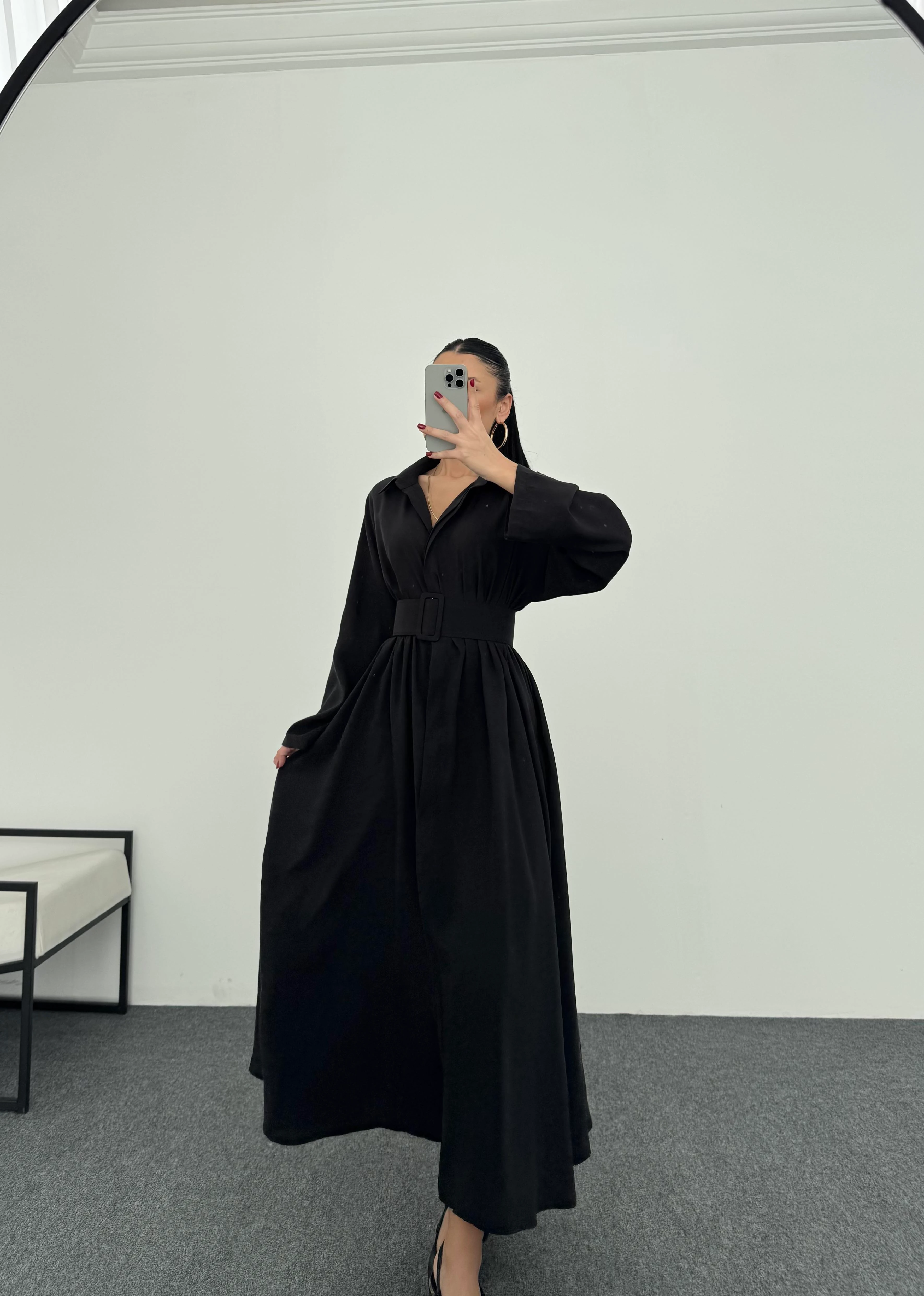 Oversize Kemerli Gömlek Elbise