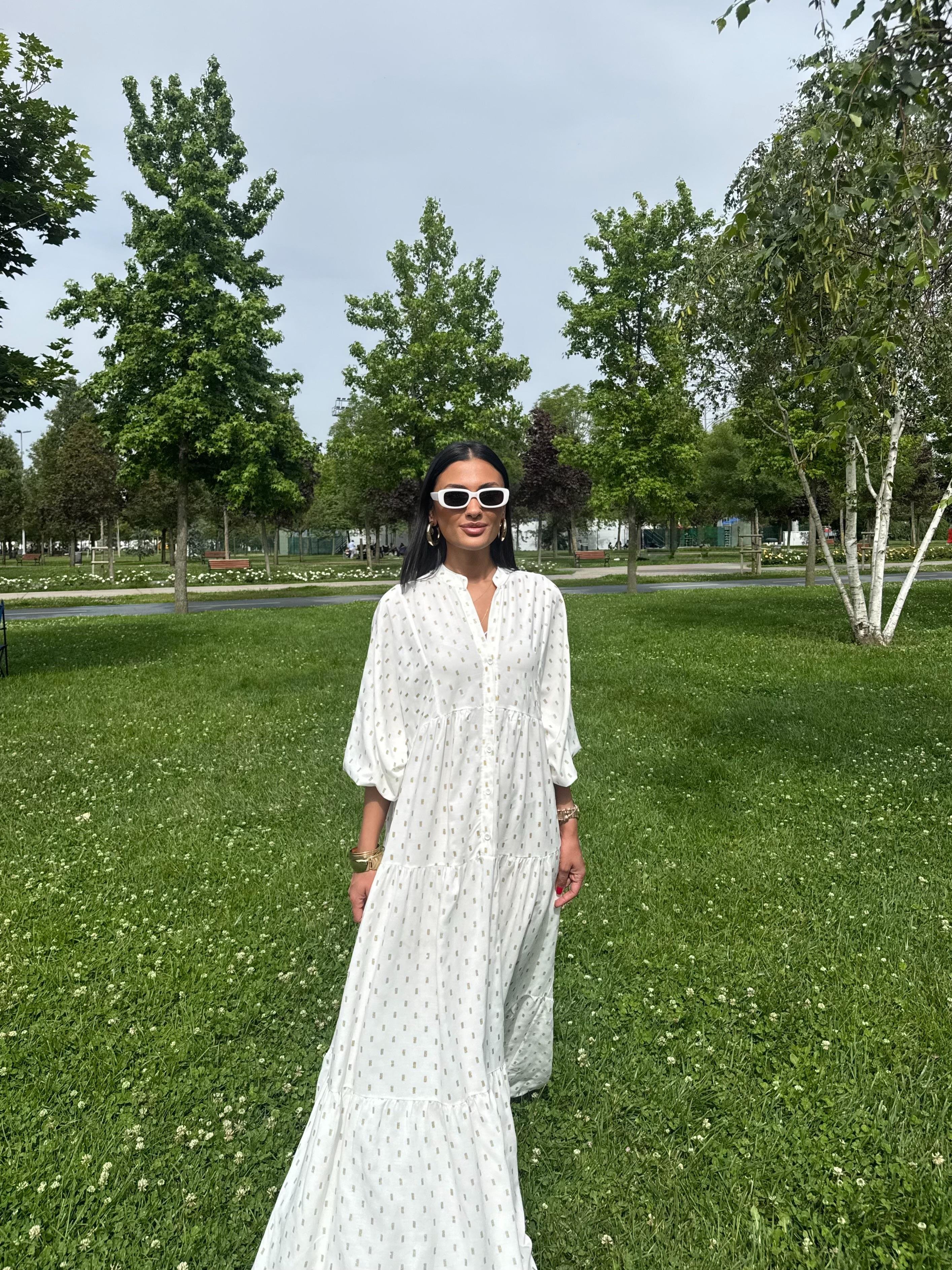Gold Desenli Oversize Elbise